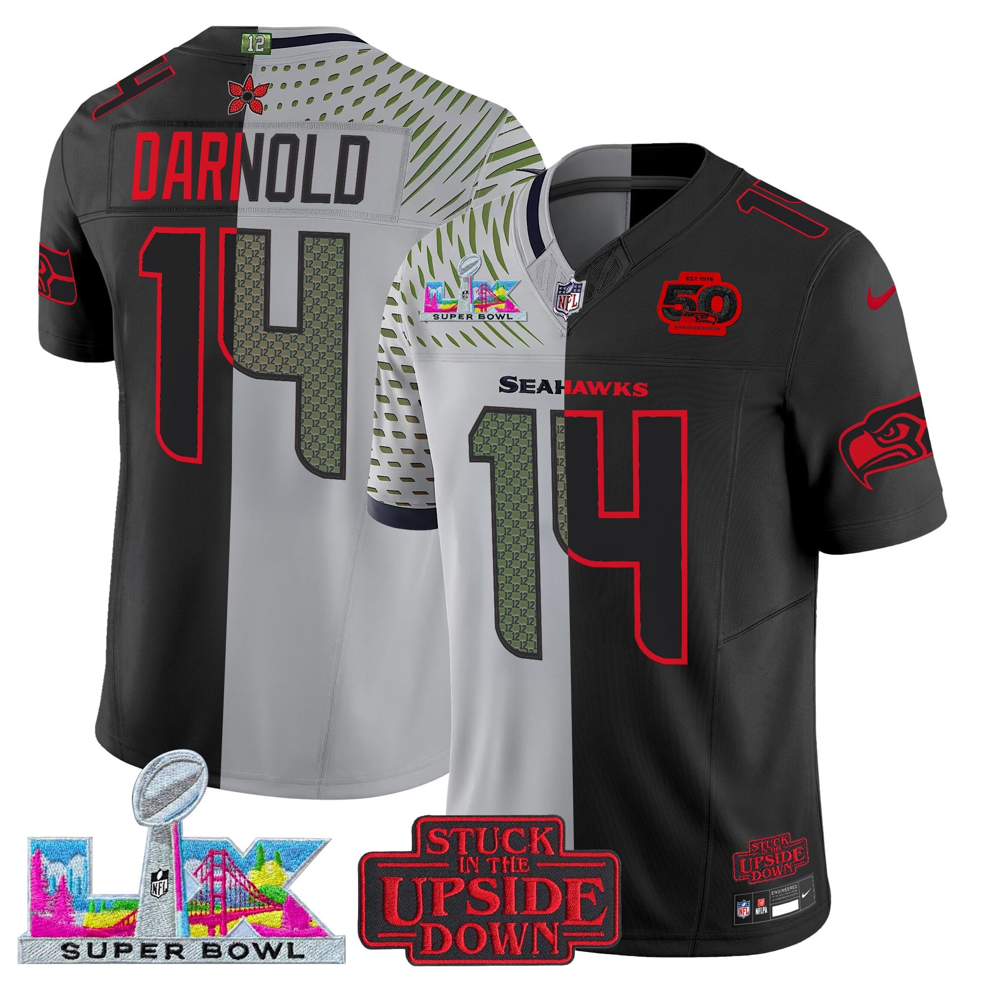 Men's Seattle Seahawks 'Upside Down Edition' Vapor Limited Jersey - Super Bowl LX Patch - All Stitched