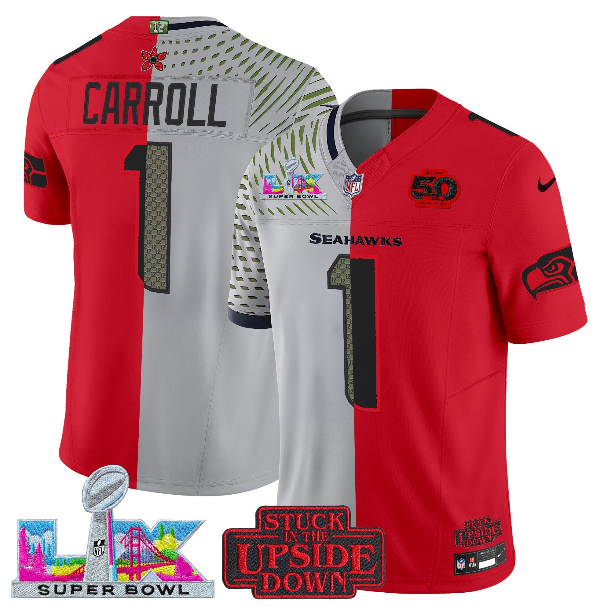 Men's Seattle Seahawks 'Upside Down Edition' Vapor Limited Jersey - Super Bowl LX Patch - All Stitched