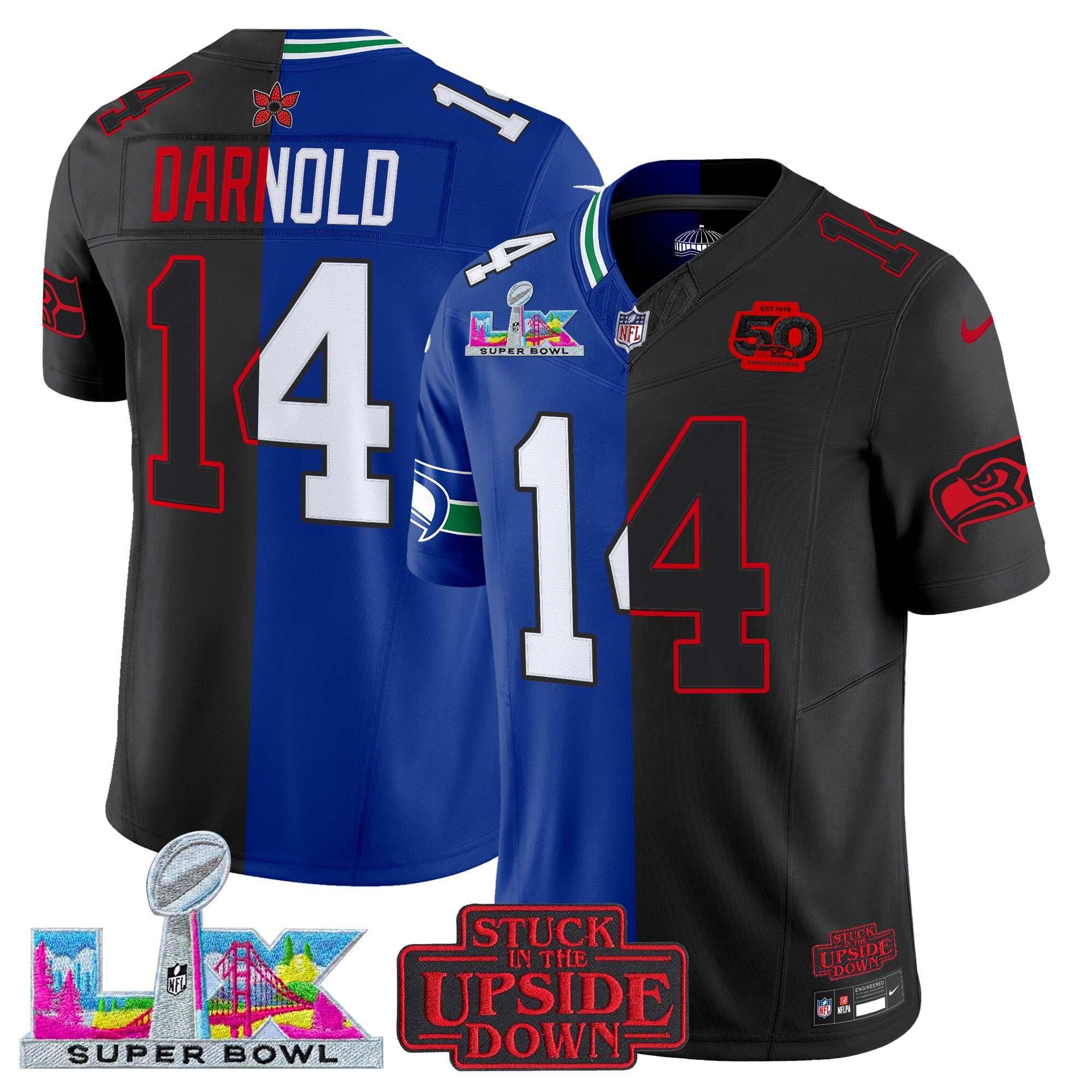 Men's Seattle Seahawks 'Upside Down Edition' Vapor Limited Jersey - Super Bowl LX Patch - All Stitched