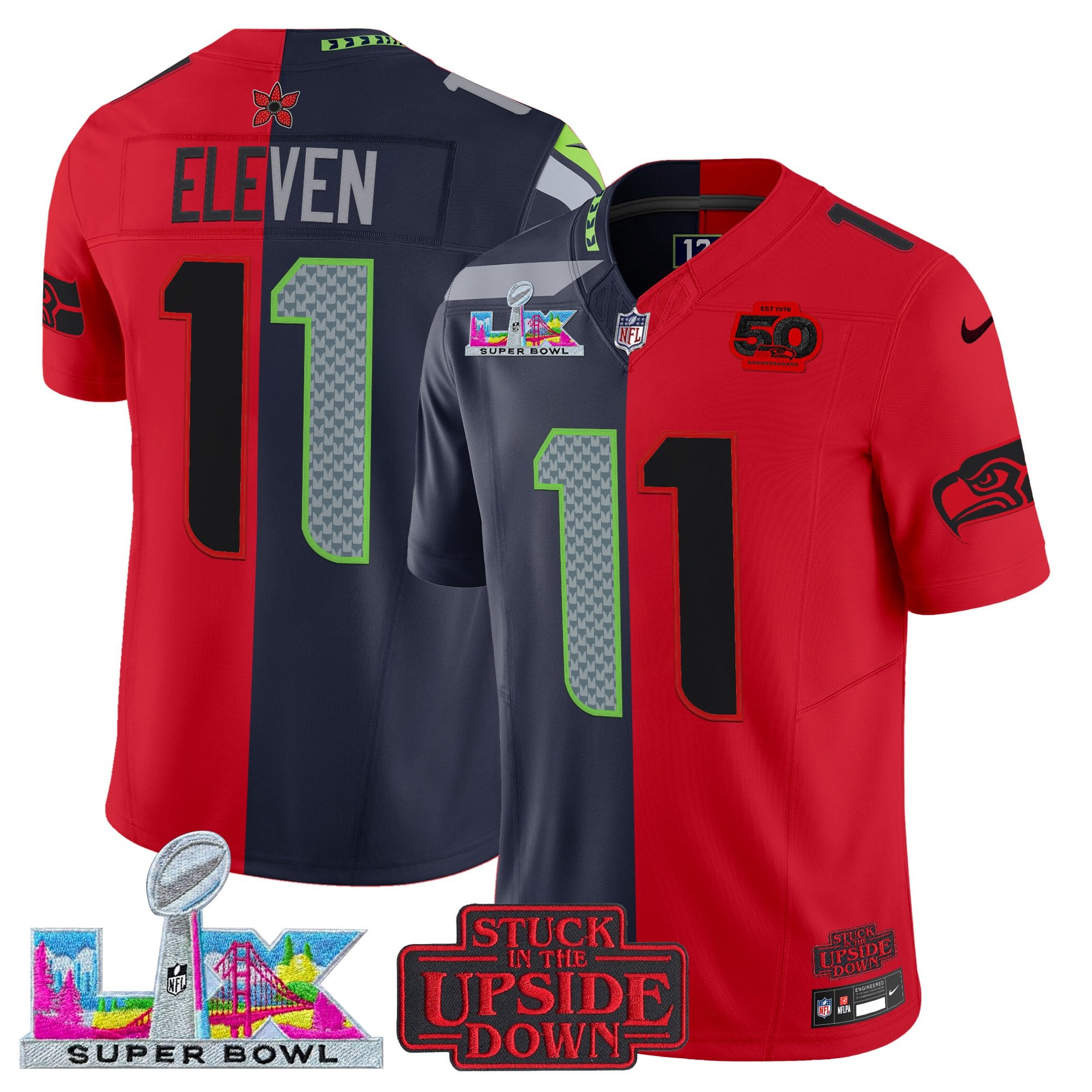 Men's Seattle Seahawks 'Upside Down Edition' Vapor Limited Jersey - Super Bowl LX Patch - All Stitched