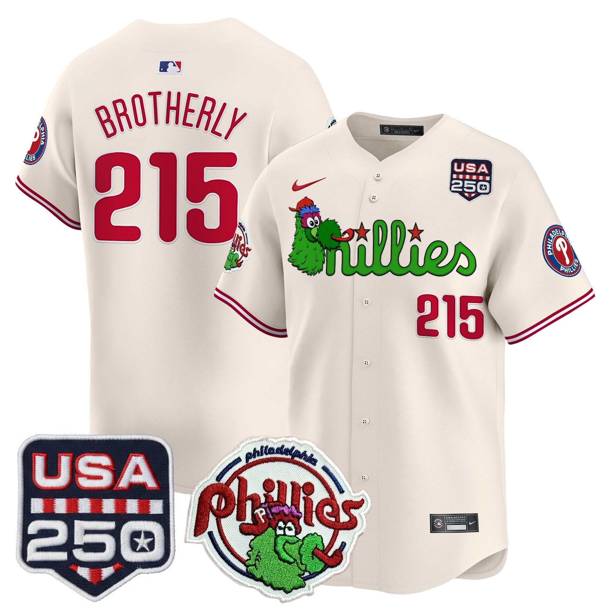 Men's Philadelphia Phillies Phanatic & 250America Patch Vapor Premier Limited Jersey - All Stitched
