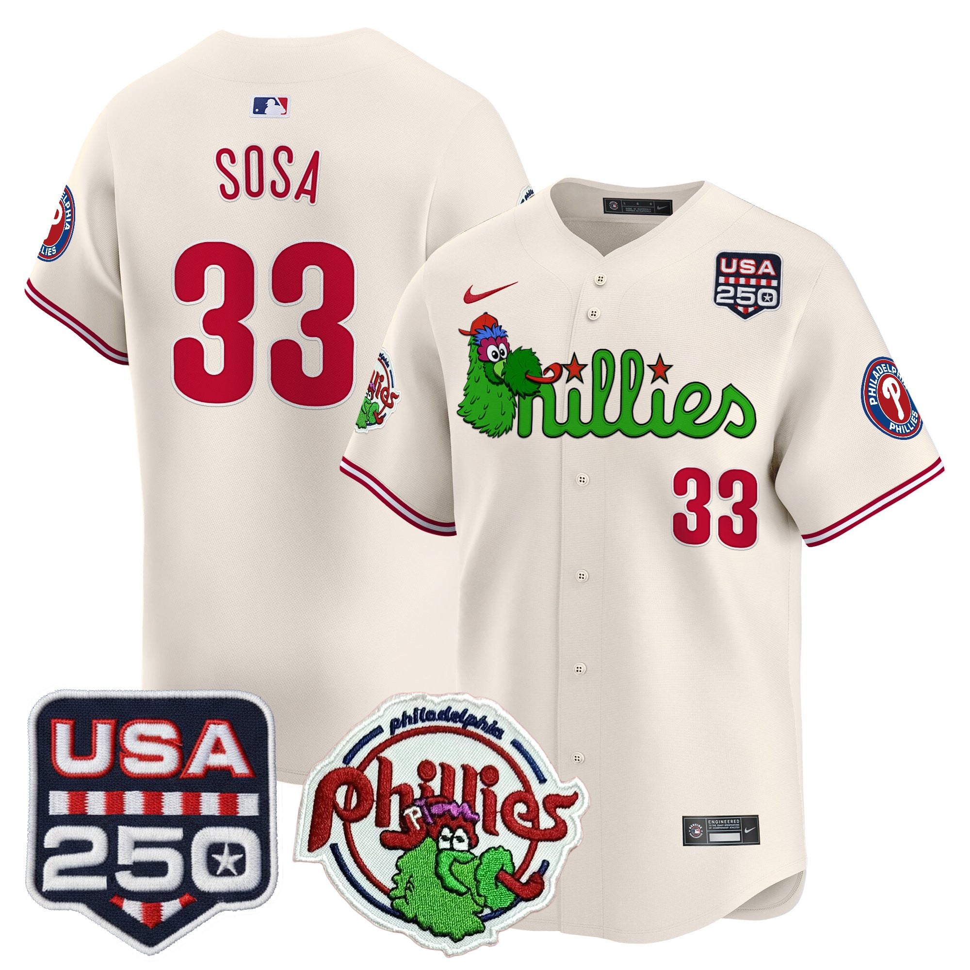 Men's Philadelphia Phillies Phanatic & 250America Patch Vapor Premier Limited Jersey - All Stitched