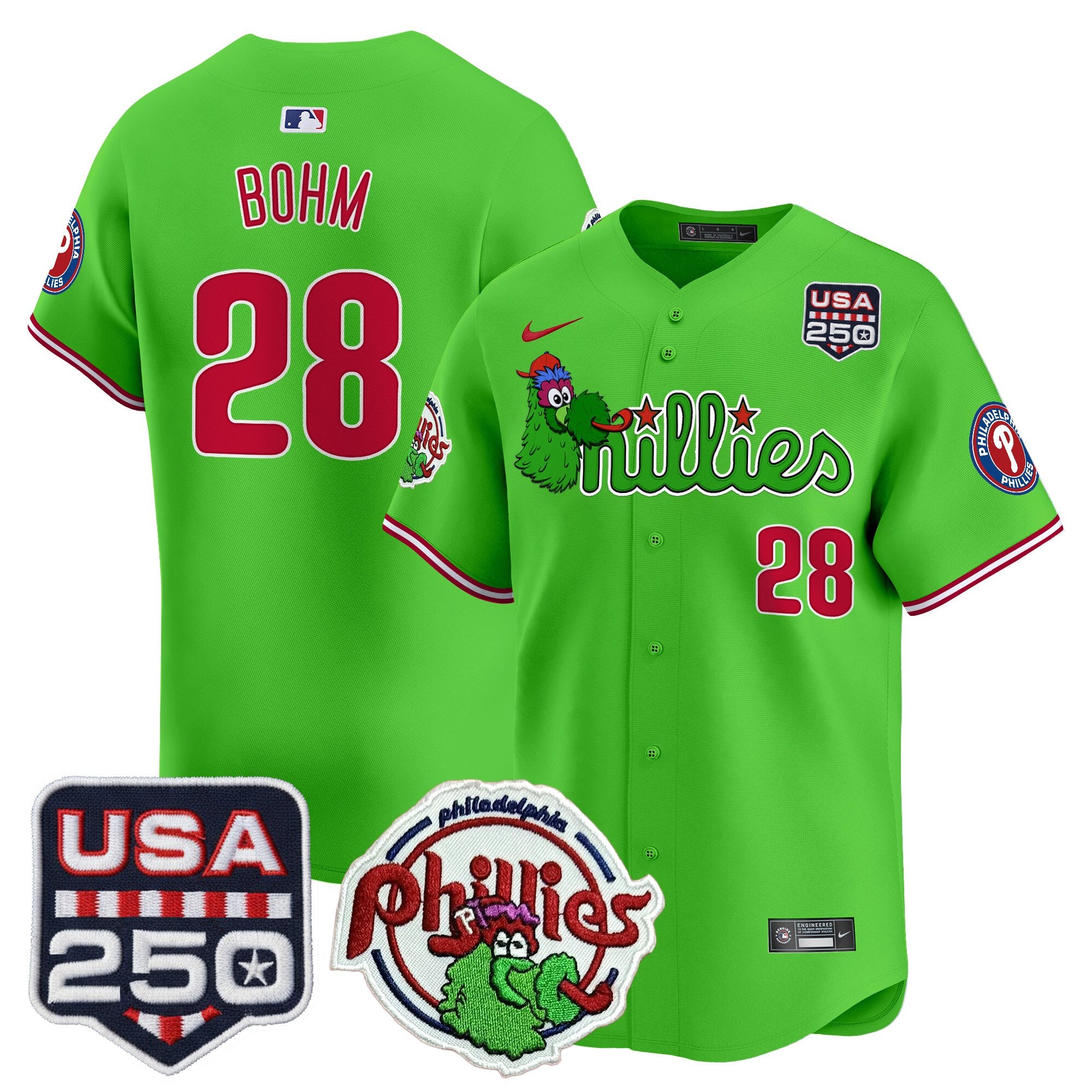 Men's Philadelphia Phillies Phanatic & 250America Patch Vapor Premier Limited Jersey - All Stitched