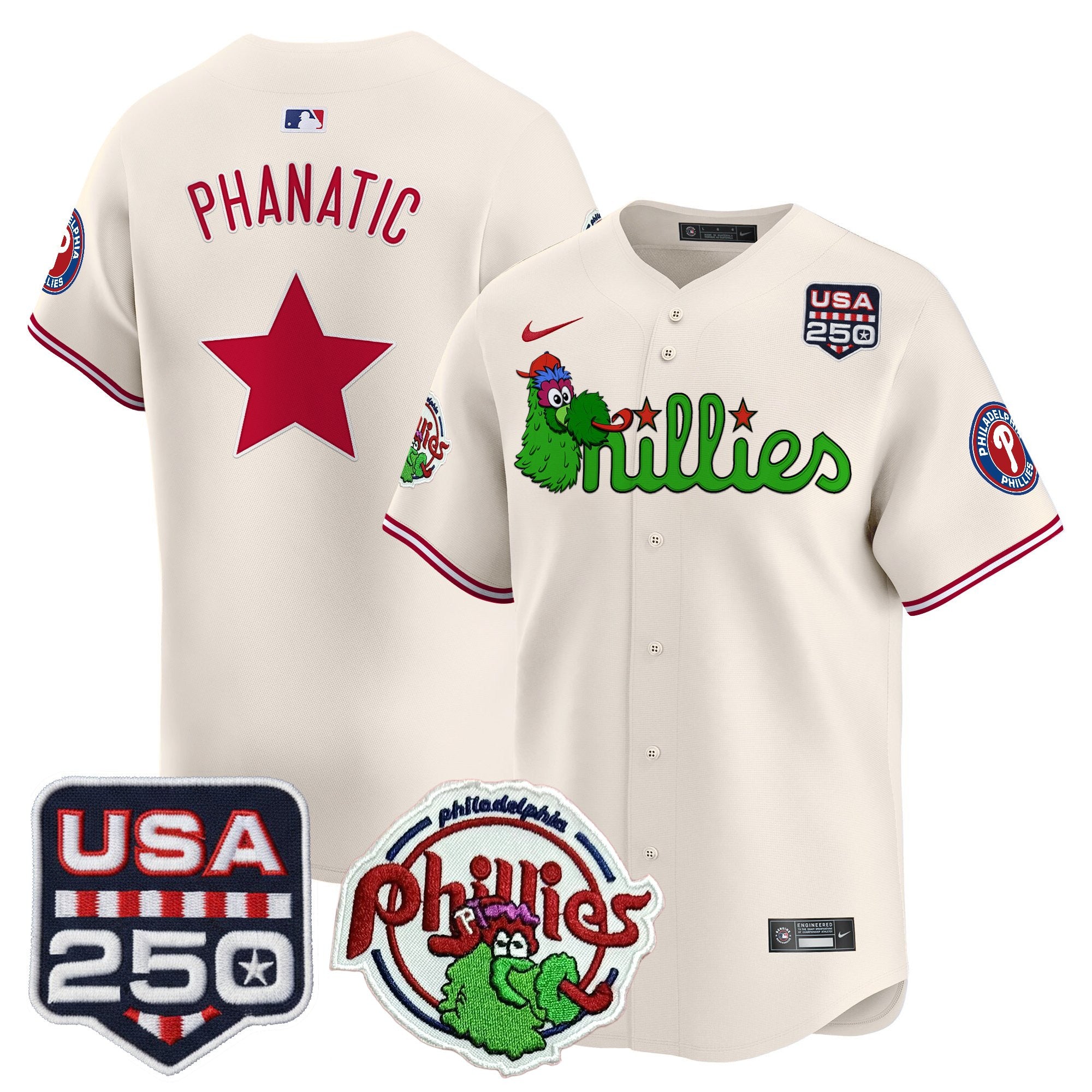Men's Philadelphia Phillies Phanatic & 250America Patch Vapor Premier Limited Jersey - All Stitched