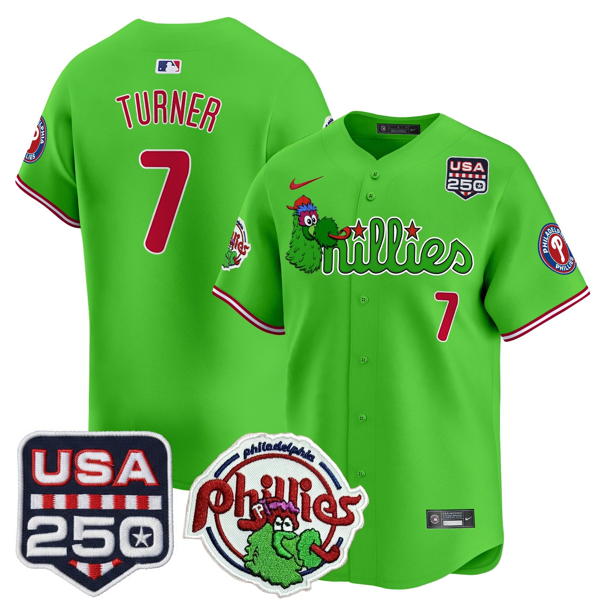 Men's Philadelphia Phillies Phanatic & 250America Patch Vapor Premier Limited Jersey - All Stitched