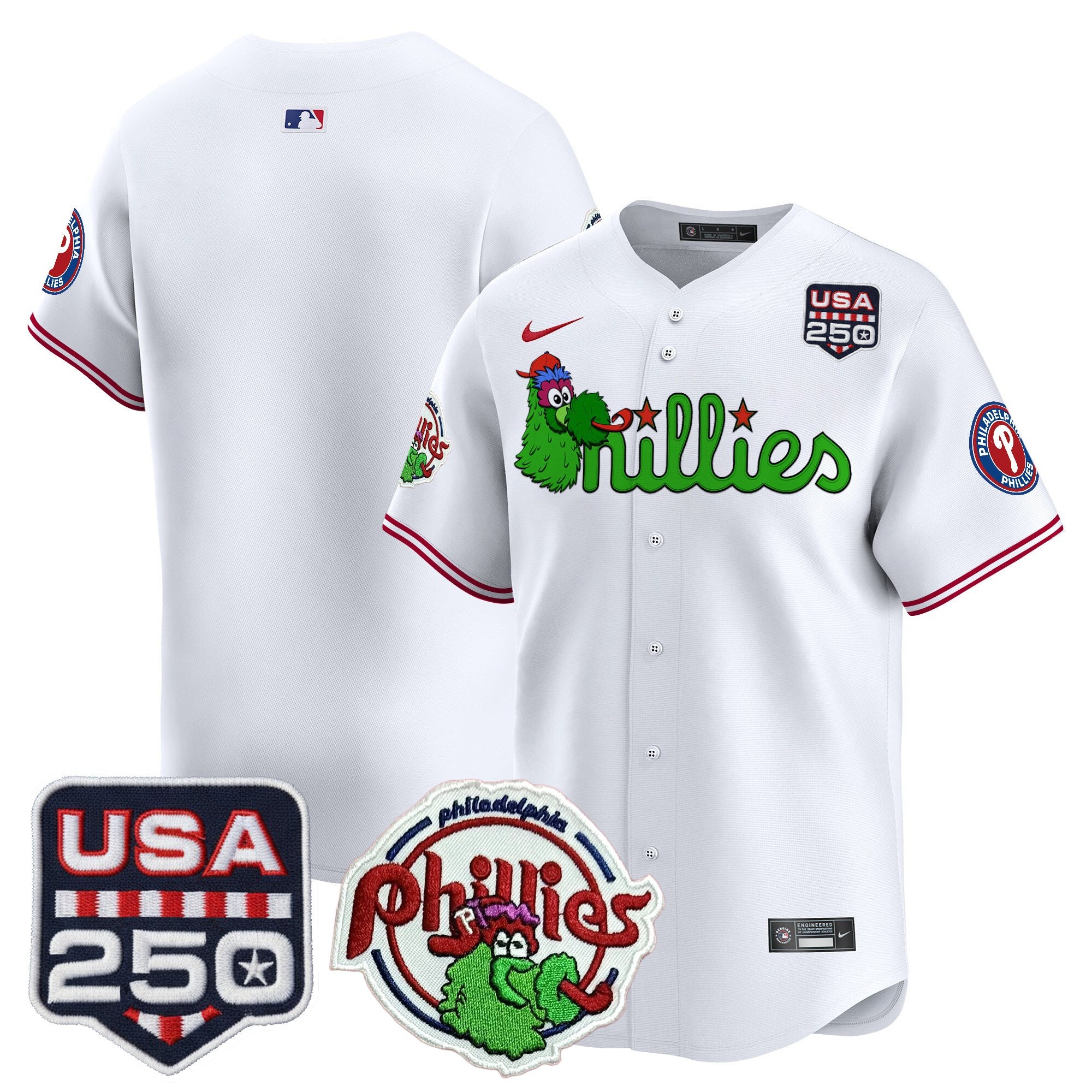 Men's Philadelphia Phillies Phanatic & 250America Patch Vapor Premier Limited Jersey - All Stitched