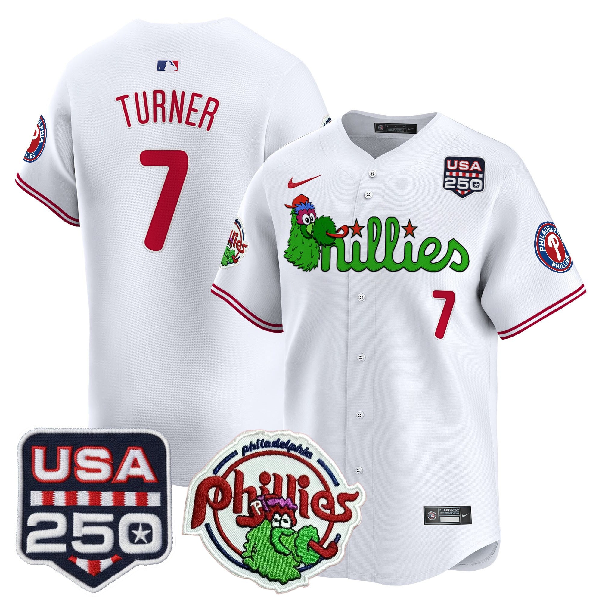 Men's Philadelphia Phillies Phanatic & 250America Patch Vapor Premier Limited Jersey - All Stitched
