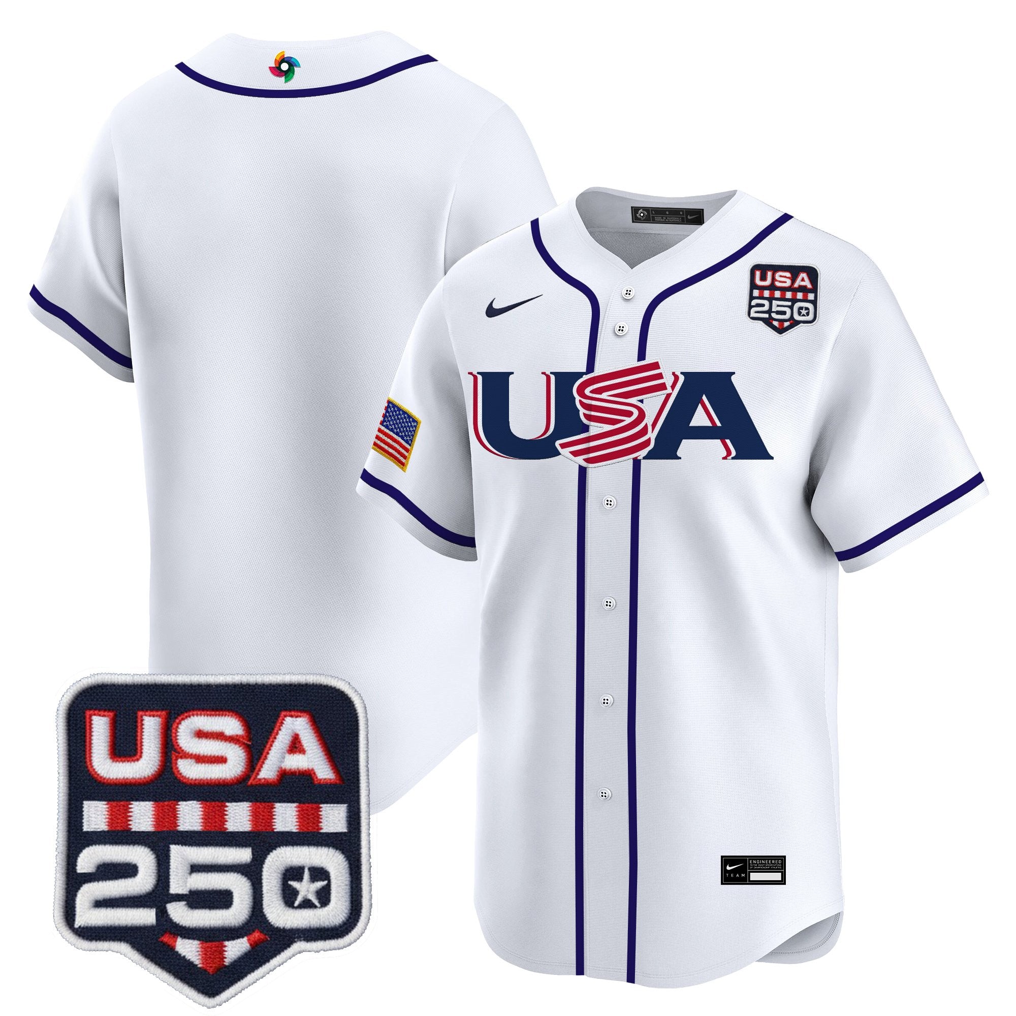 Men's Team USA World Baseball Classic 250America Patch Vapor Premier Jersey - All Stitched