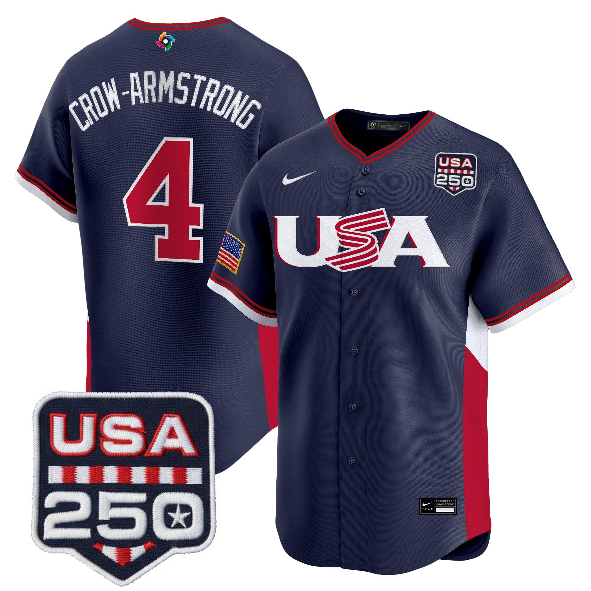 Men's Team USA World Baseball Classic 250America Patch Vapor Premier Jersey - All Stitched