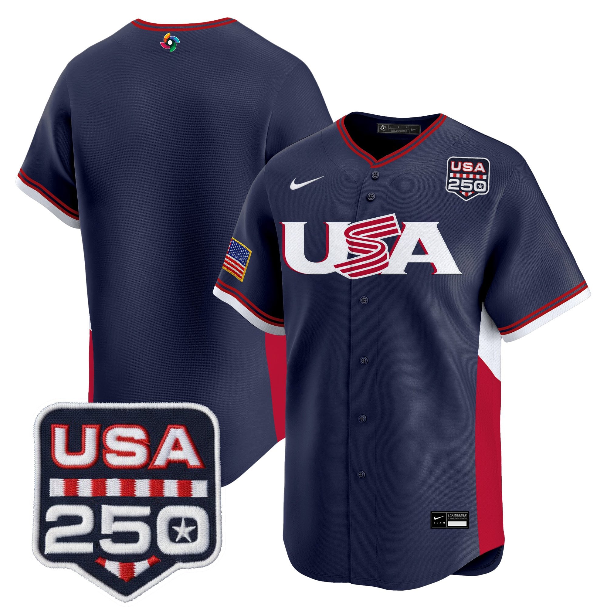 Men's Team USA World Baseball Classic 250America Patch Vapor Premier Jersey - All Stitched