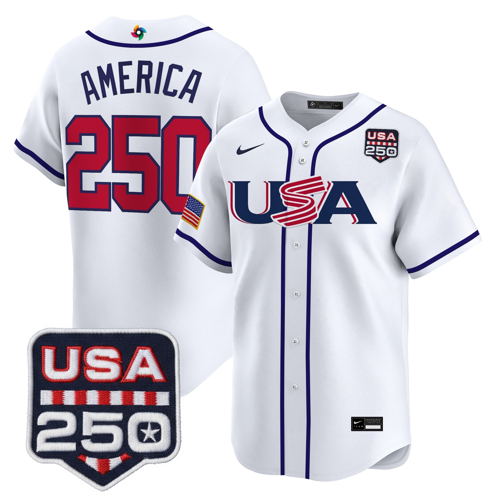 Men's Team USA World Baseball Classic 250America Patch Vapor Premier Jersey - All Stitched