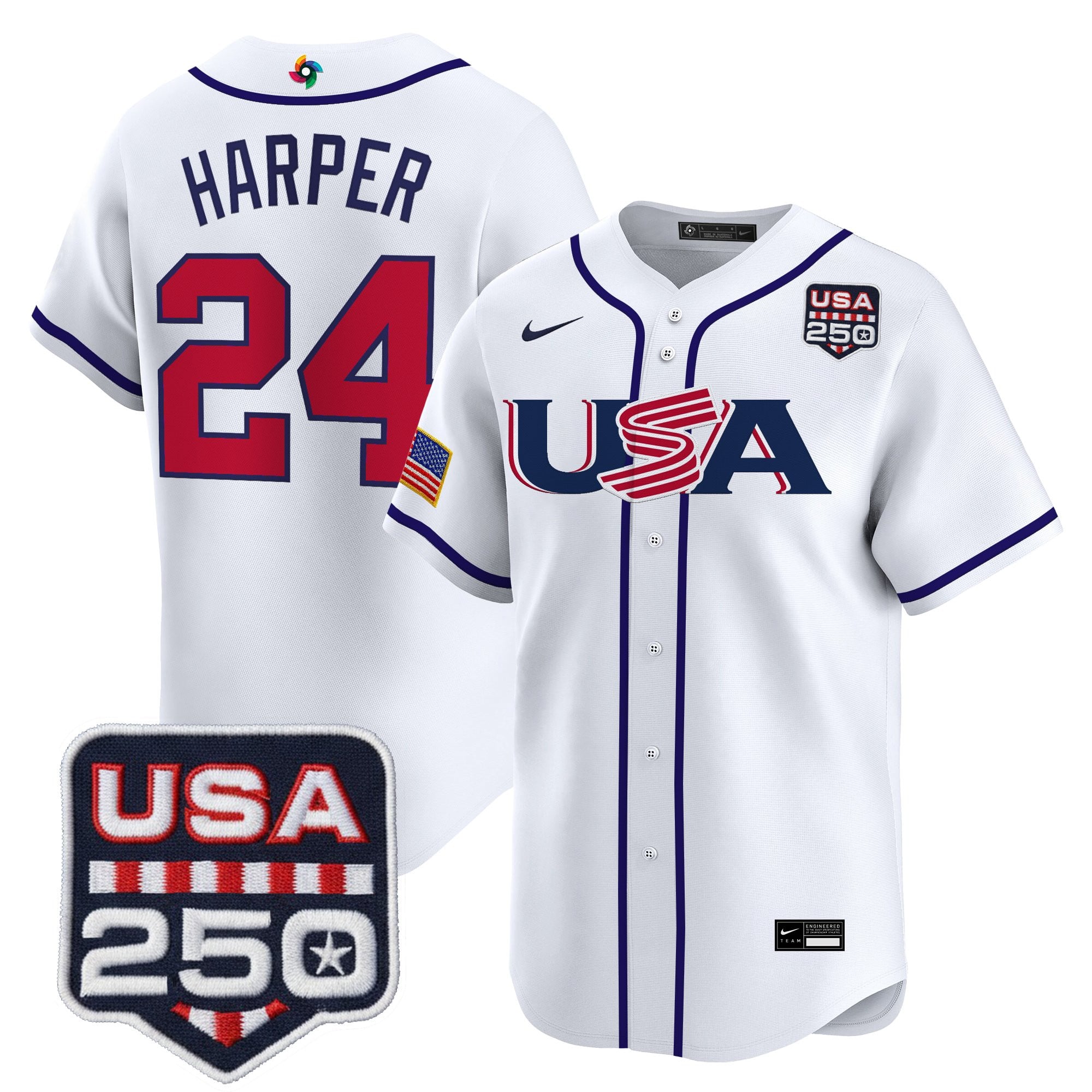 Men's Team USA World Baseball Classic 250America Patch Vapor Premier Jersey - All Stitched