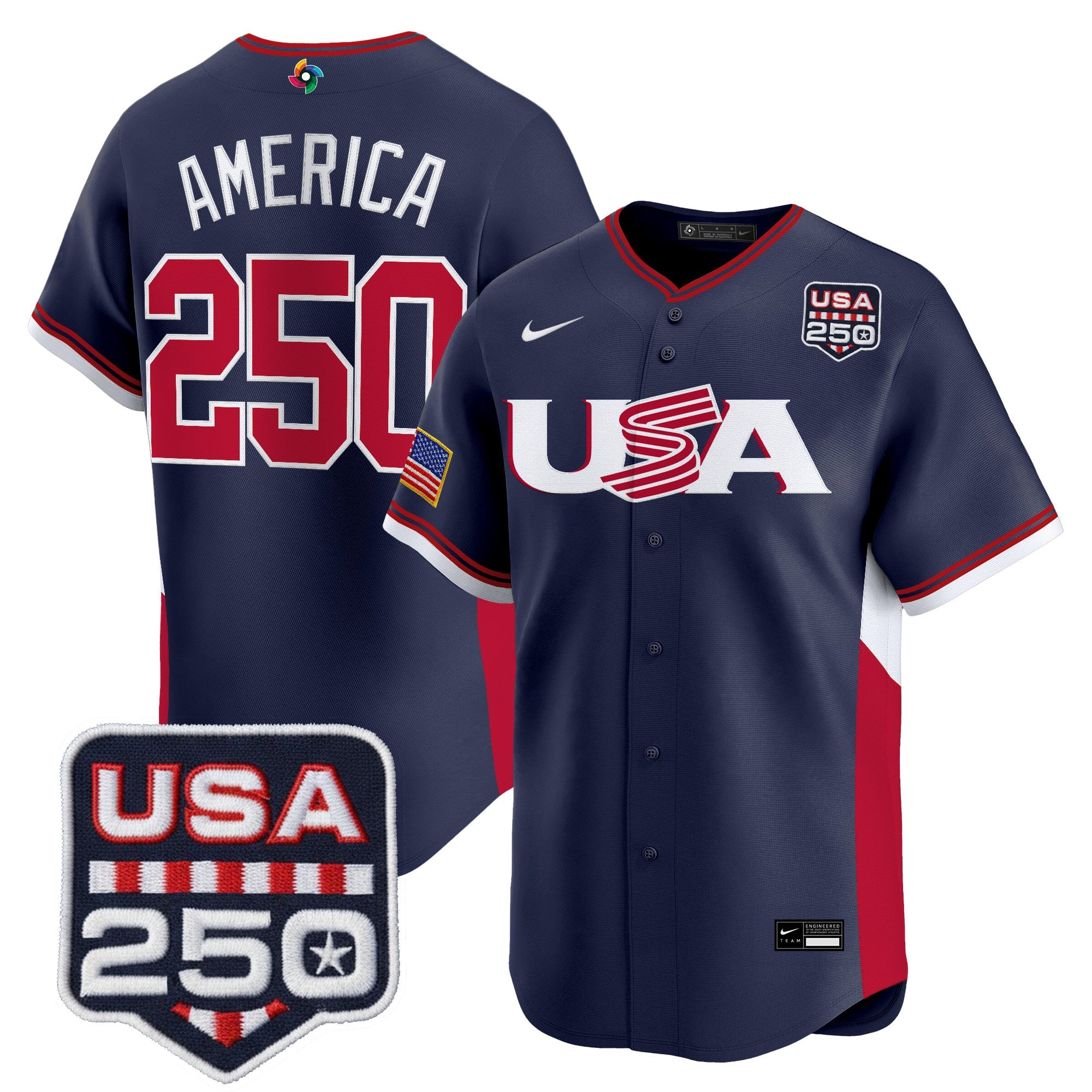 Men's Team USA World Baseball Classic 250America Patch Vapor Premier Jersey - All Stitched