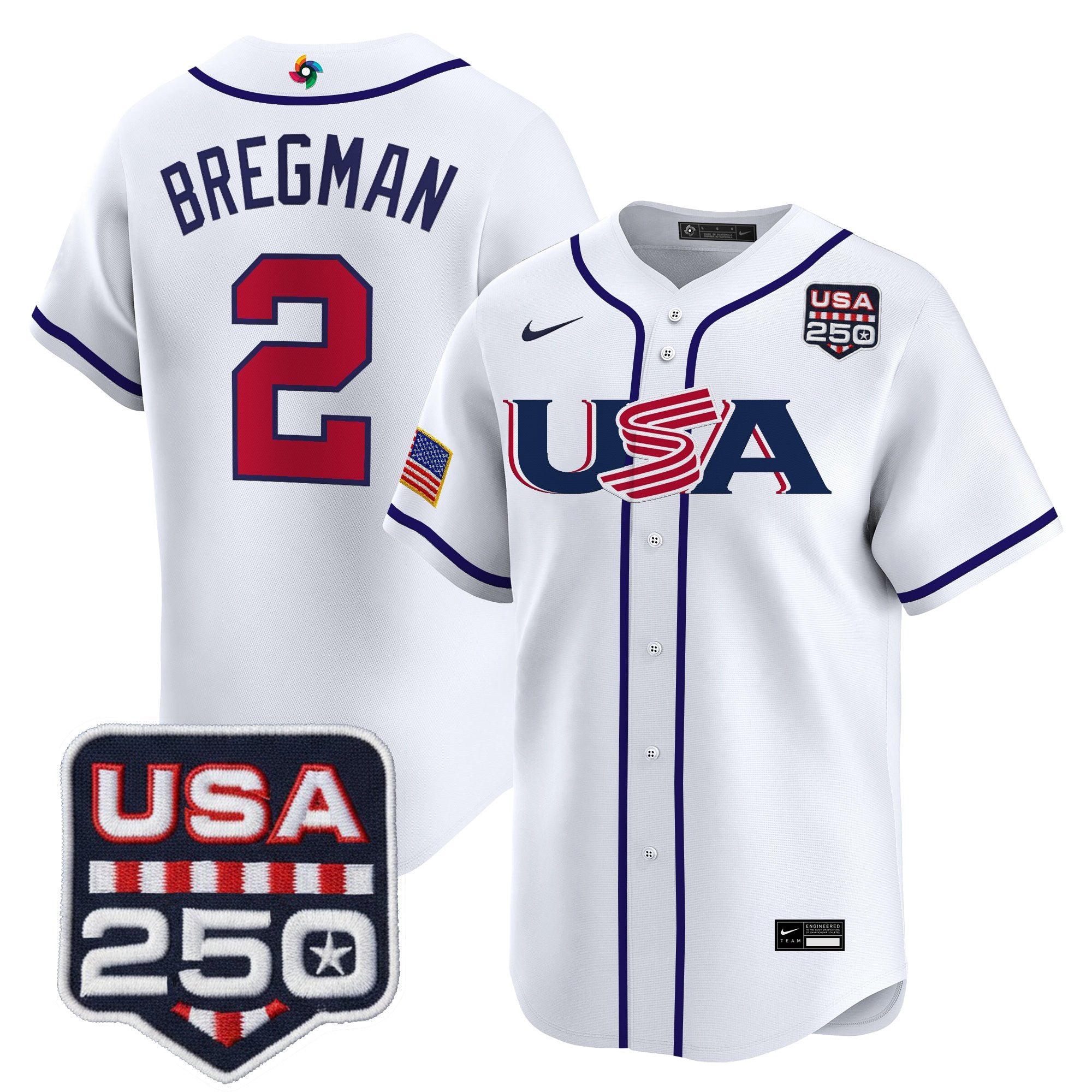 Men's Team USA World Baseball Classic 250America Patch Vapor Premier Jersey - All Stitched