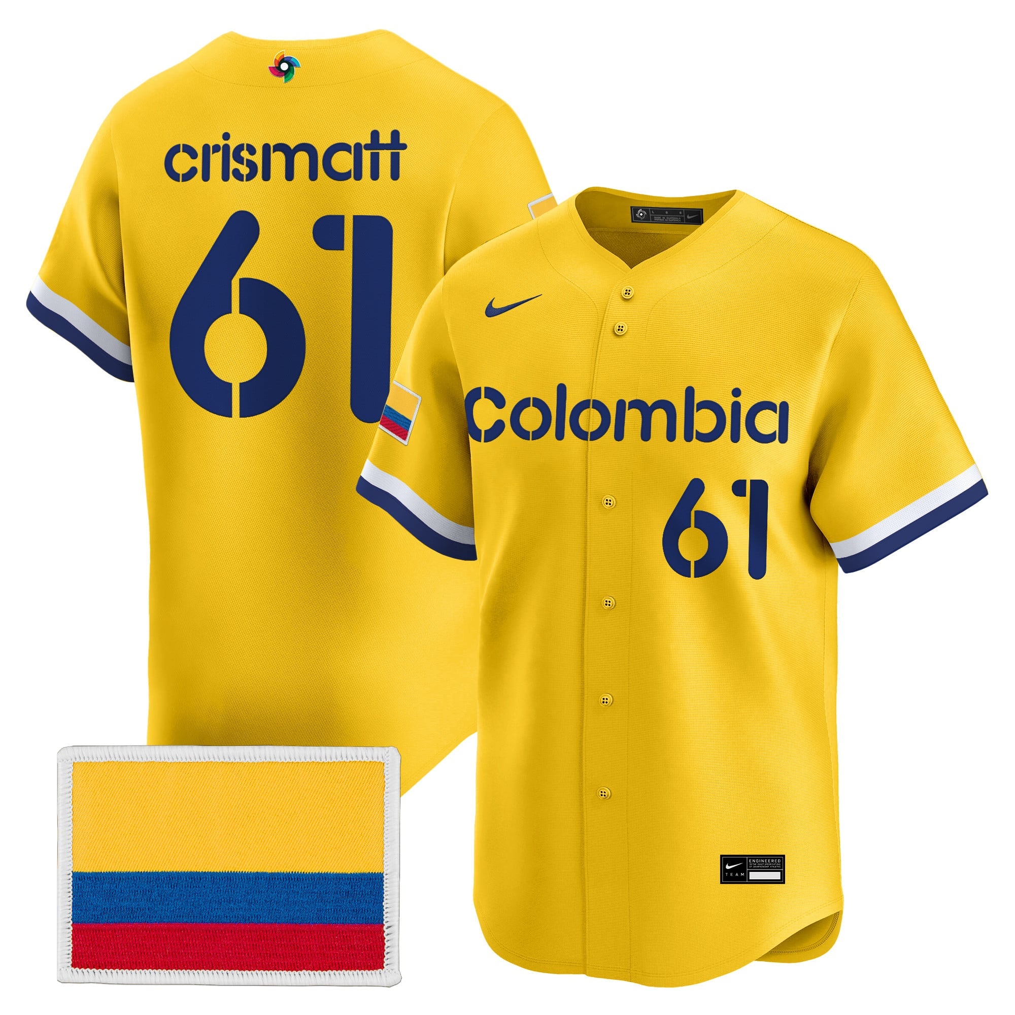 Men's Team Colombia 2026 World Baseball Classic Vapor Premier Jersey - All Stitched