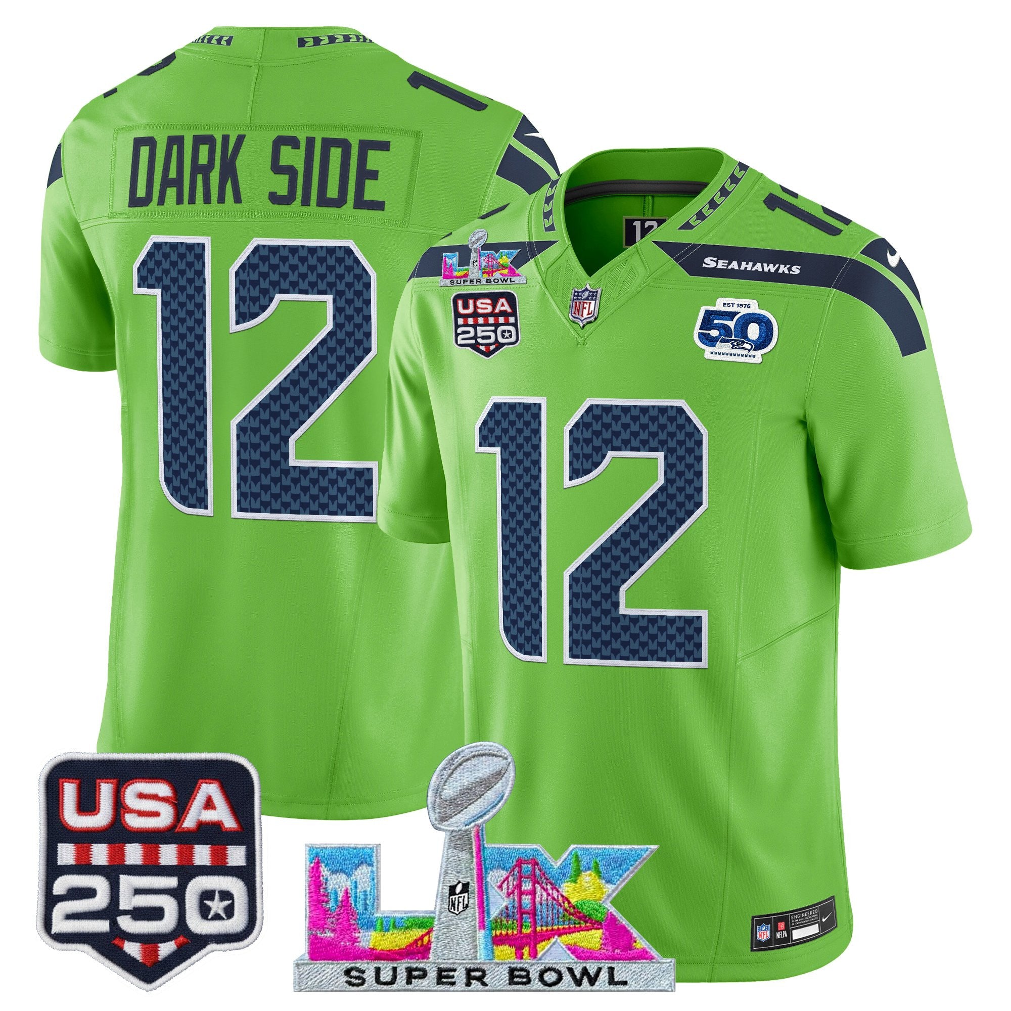 Men's Seattle Seahawks "Super Bowl LX & United States 250th Anniversary Patch" Vapor Limited Jersey - All Stitched