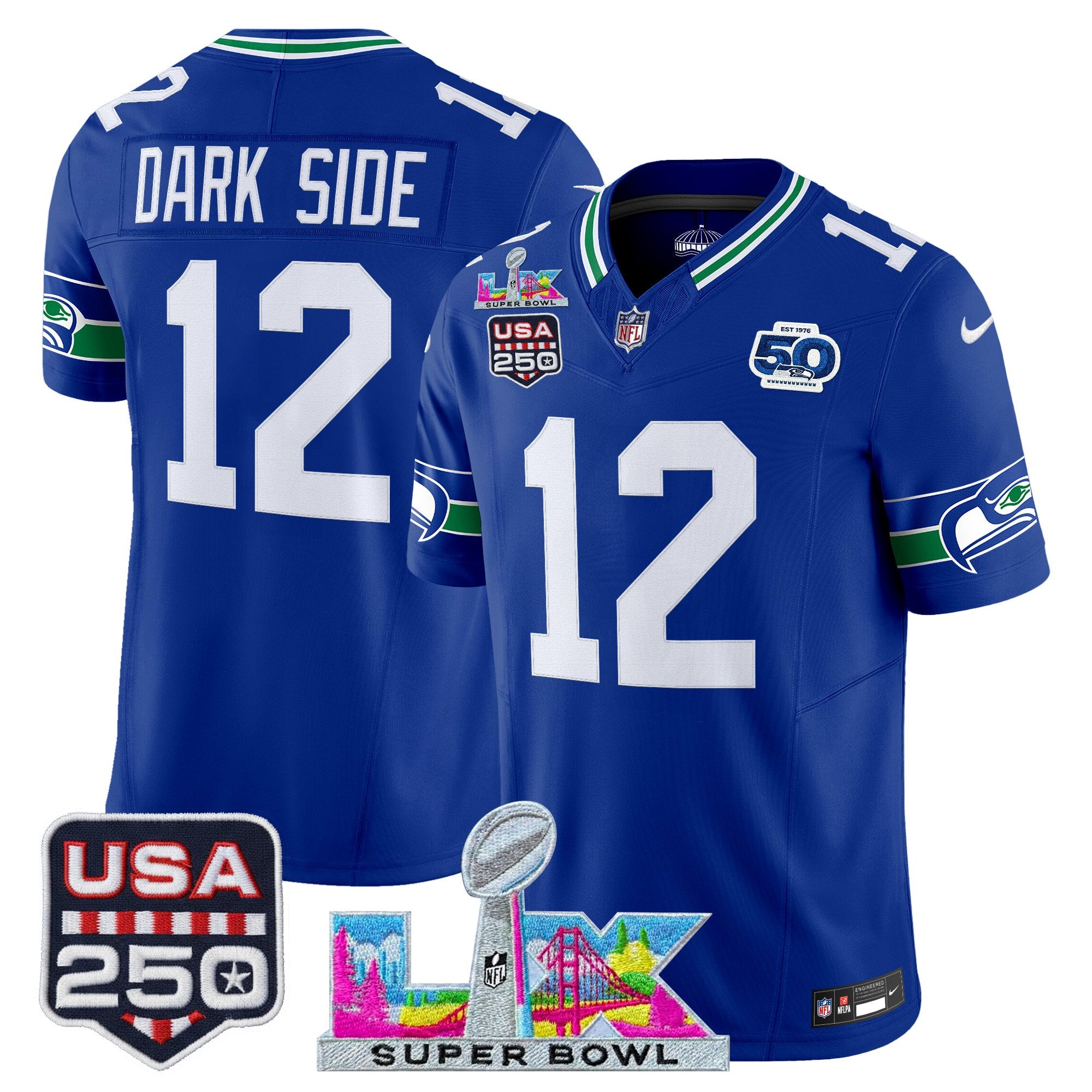 Men's Seattle Seahawks "Super Bowl LX & United States 250th Anniversary Patch" Vapor Limited Jersey - All Stitched