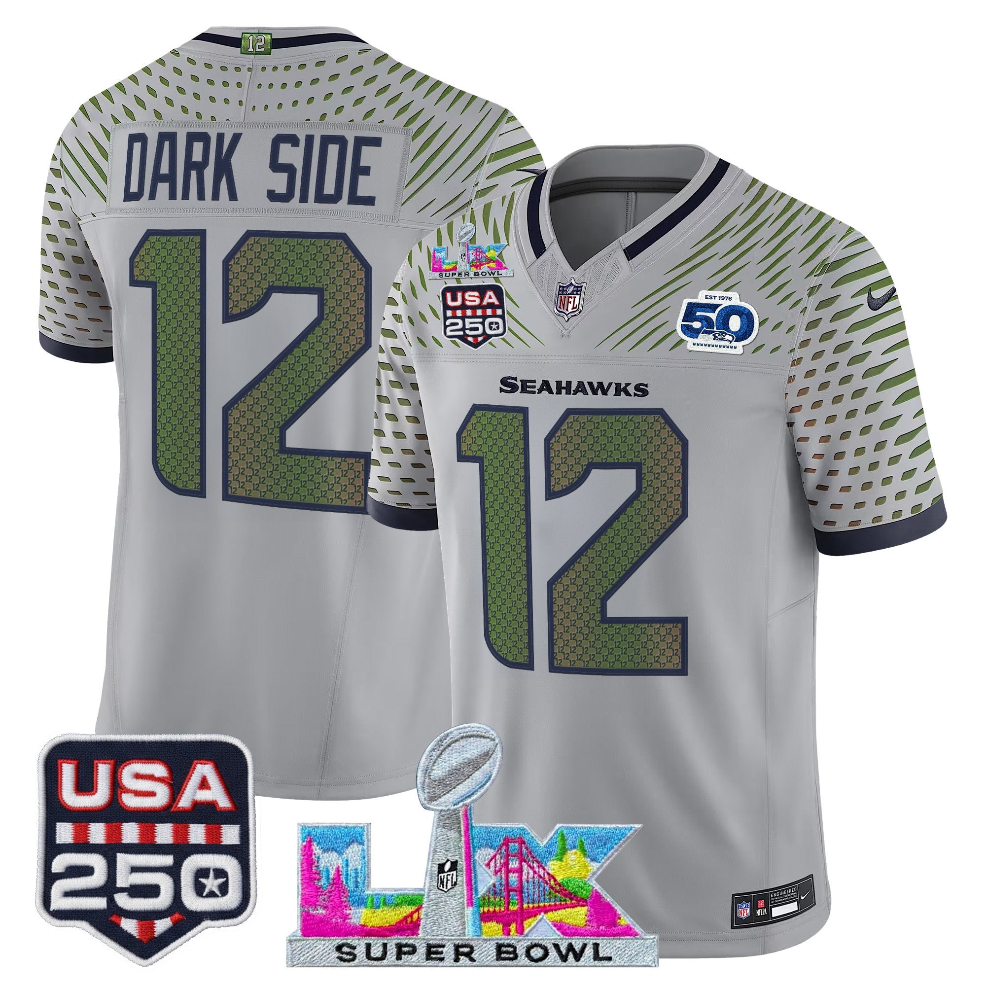 Men's Seattle Seahawks "Super Bowl LX & United States 250th Anniversary Patch" Vapor Limited Jersey - All Stitched