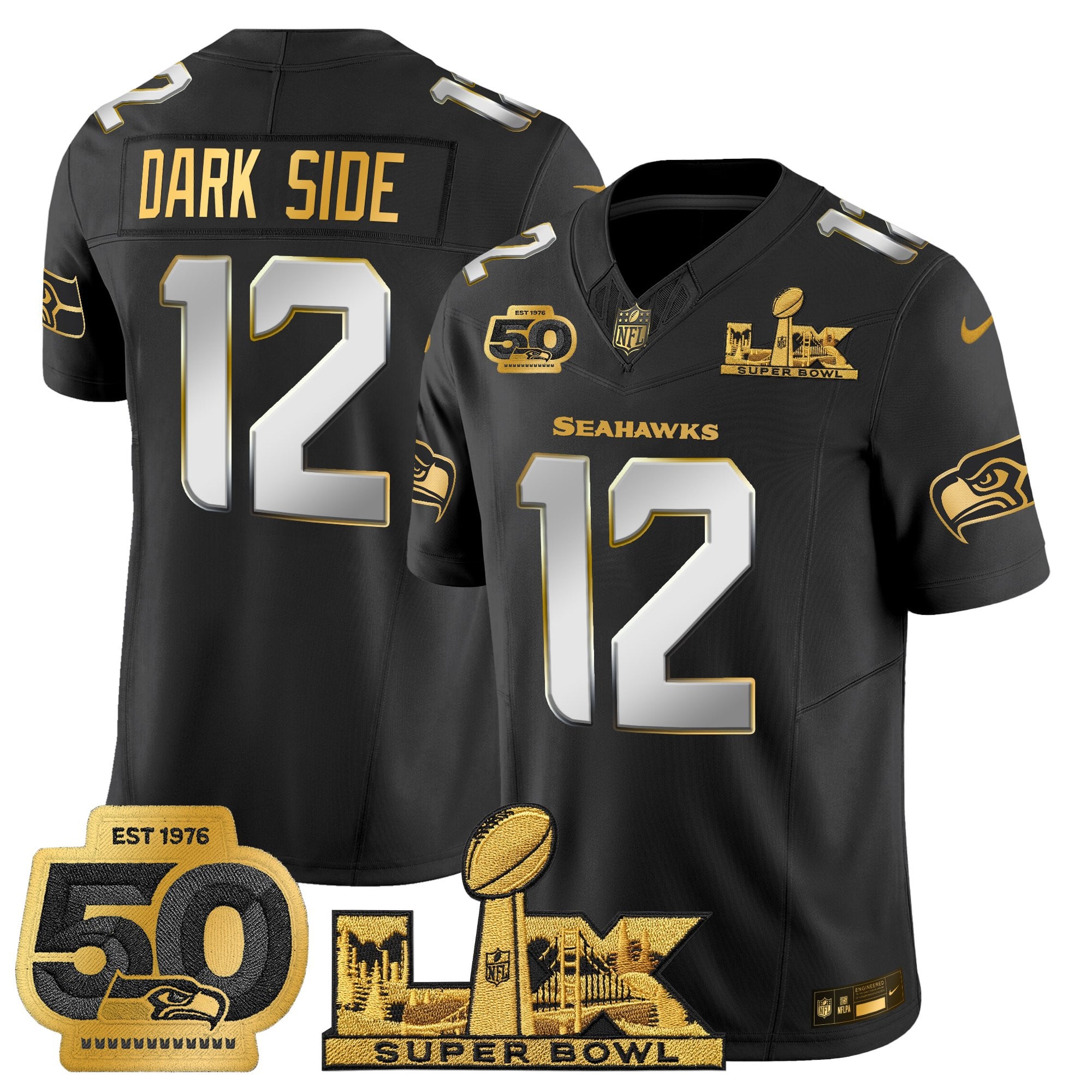 Men's Seattle Seahawks "Super Bowl LX & 50th Patch" Gold Vapor Limited Jersey - All Stitched