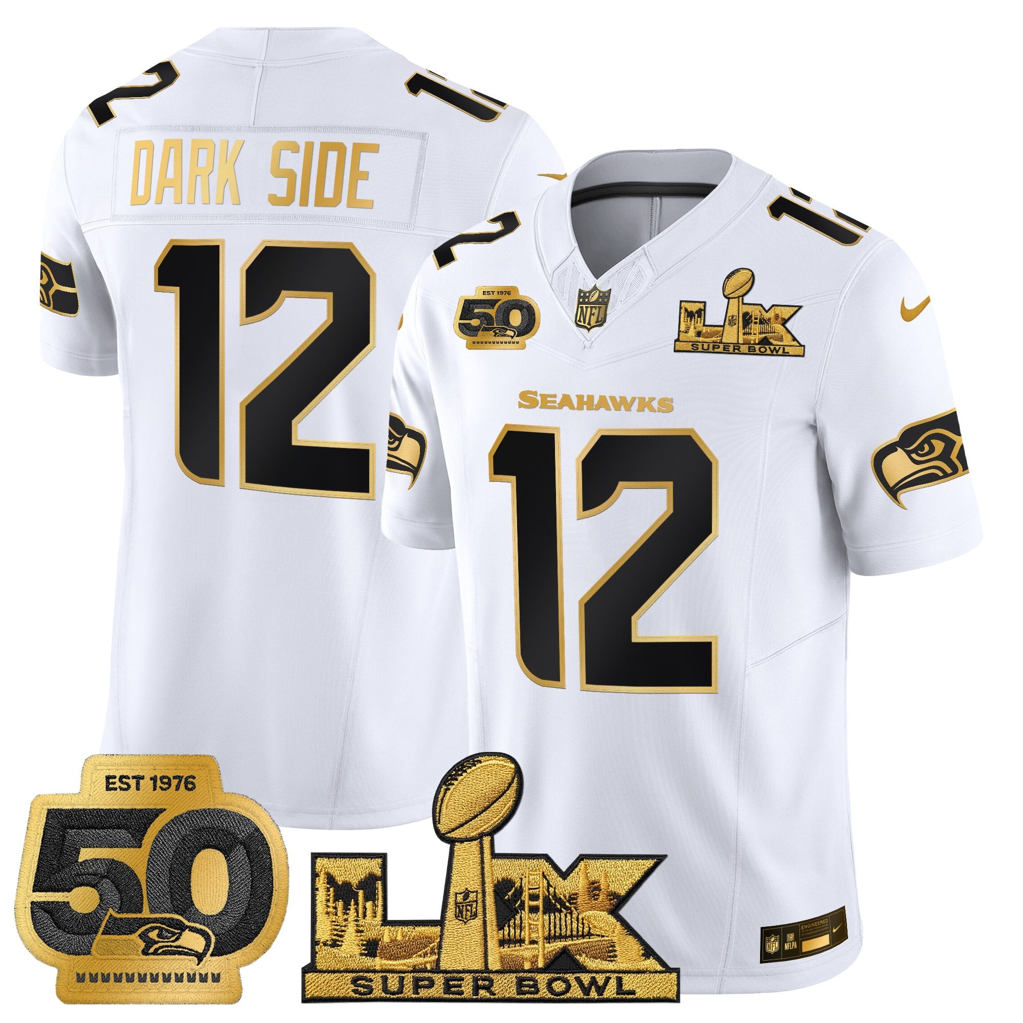 Men's Seattle Seahawks "Super Bowl LX & 50th Patch" Gold Vapor Limited Jersey - All Stitched