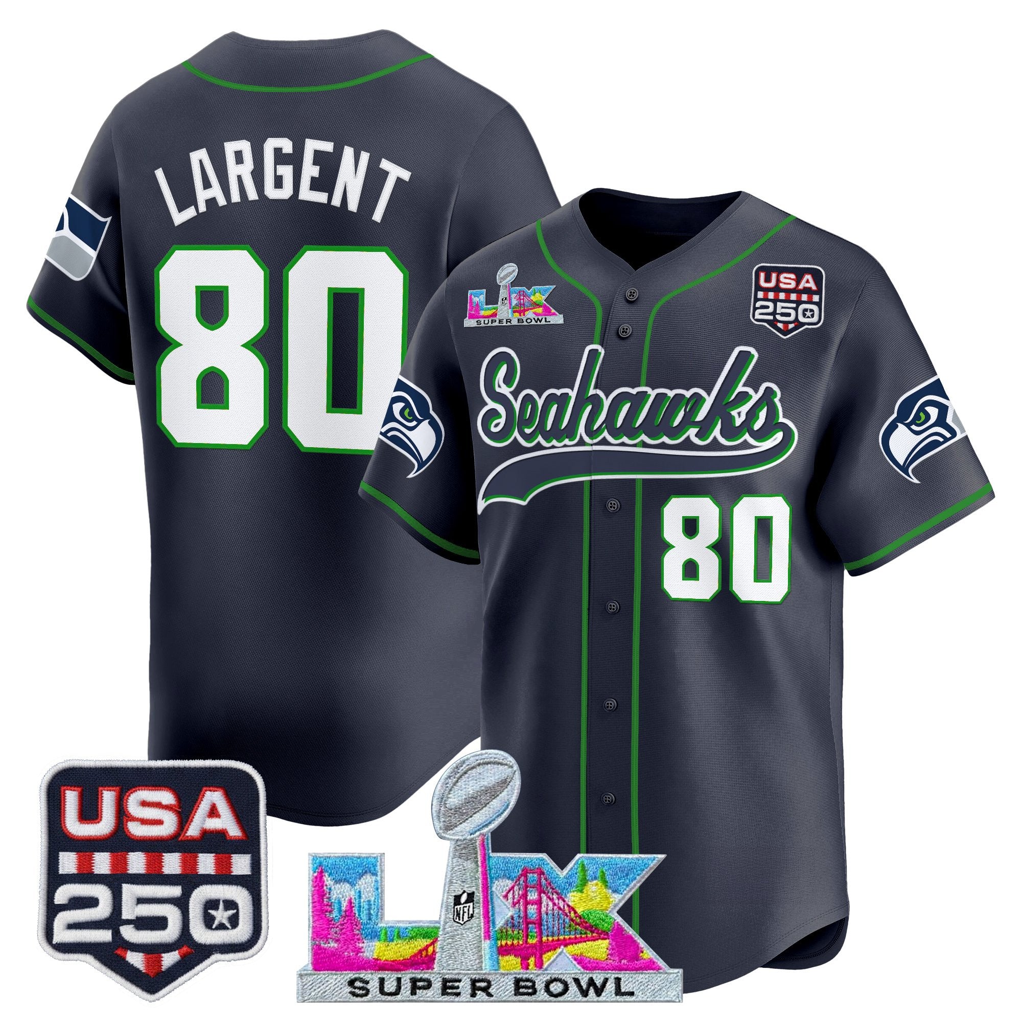 Men's Seattle Seahawks "Super Bowl LX & 250America Patch" Vapor Baseball Jersey - All Stitched