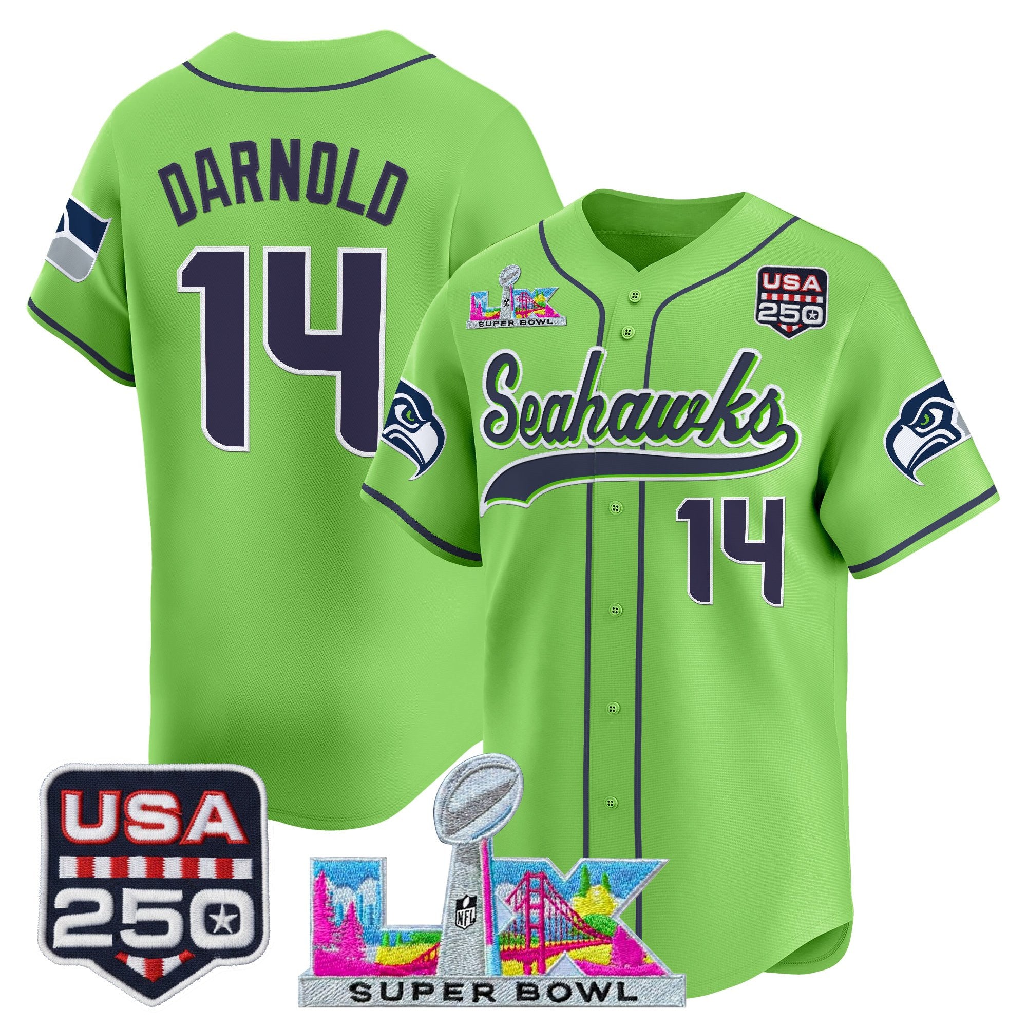 Men's Seattle Seahawks "Super Bowl LX & 250America Patch" Vapor Baseball Jersey - All Stitched