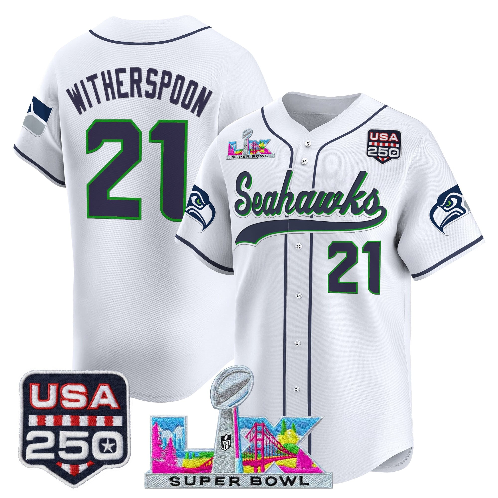 Men's Seattle Seahawks "Super Bowl LX & 250America Patch" Vapor Baseball Jersey - All Stitched