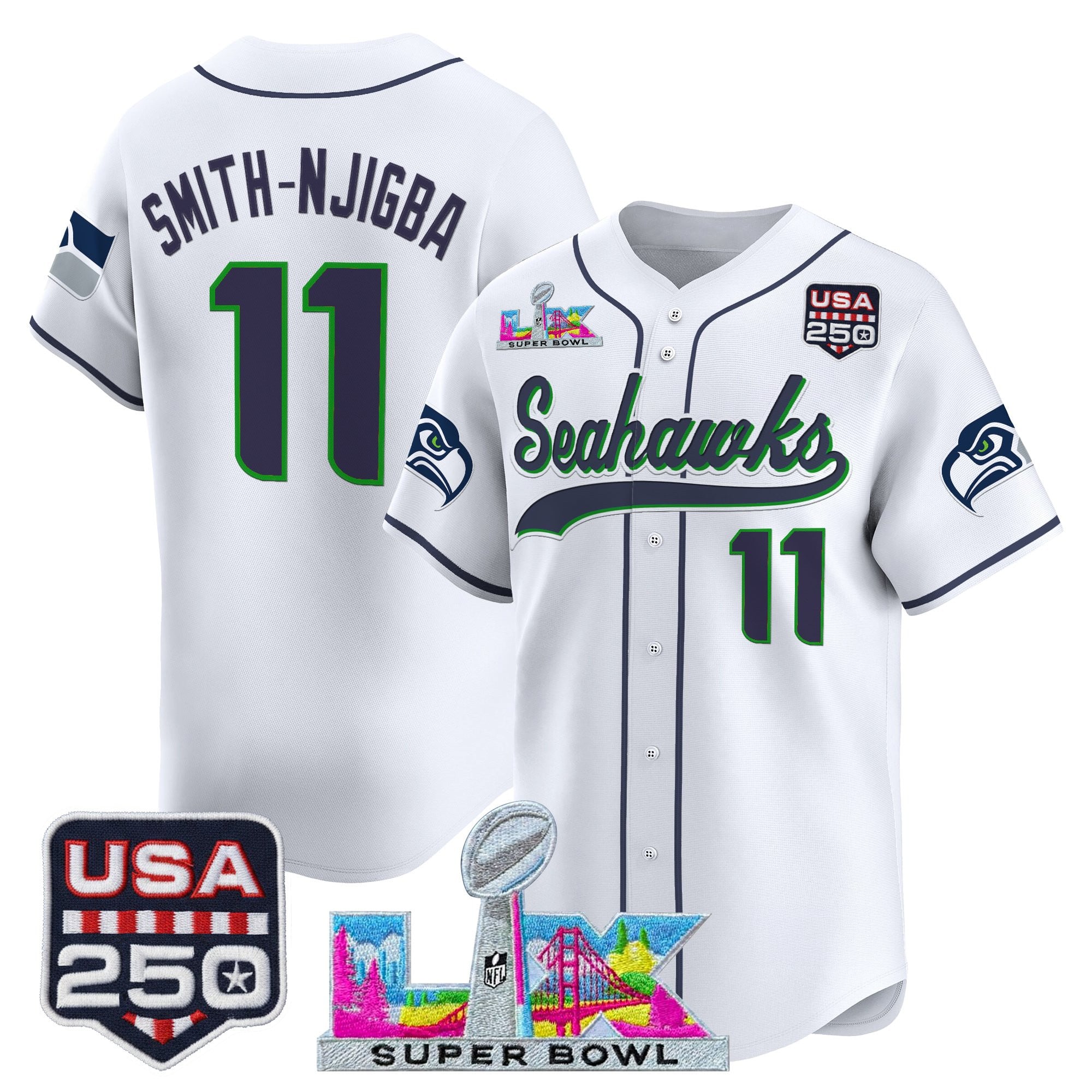 Men's Seattle Seahawks "Super Bowl LX & 250America Patch" Vapor Baseball Jersey - All Stitched