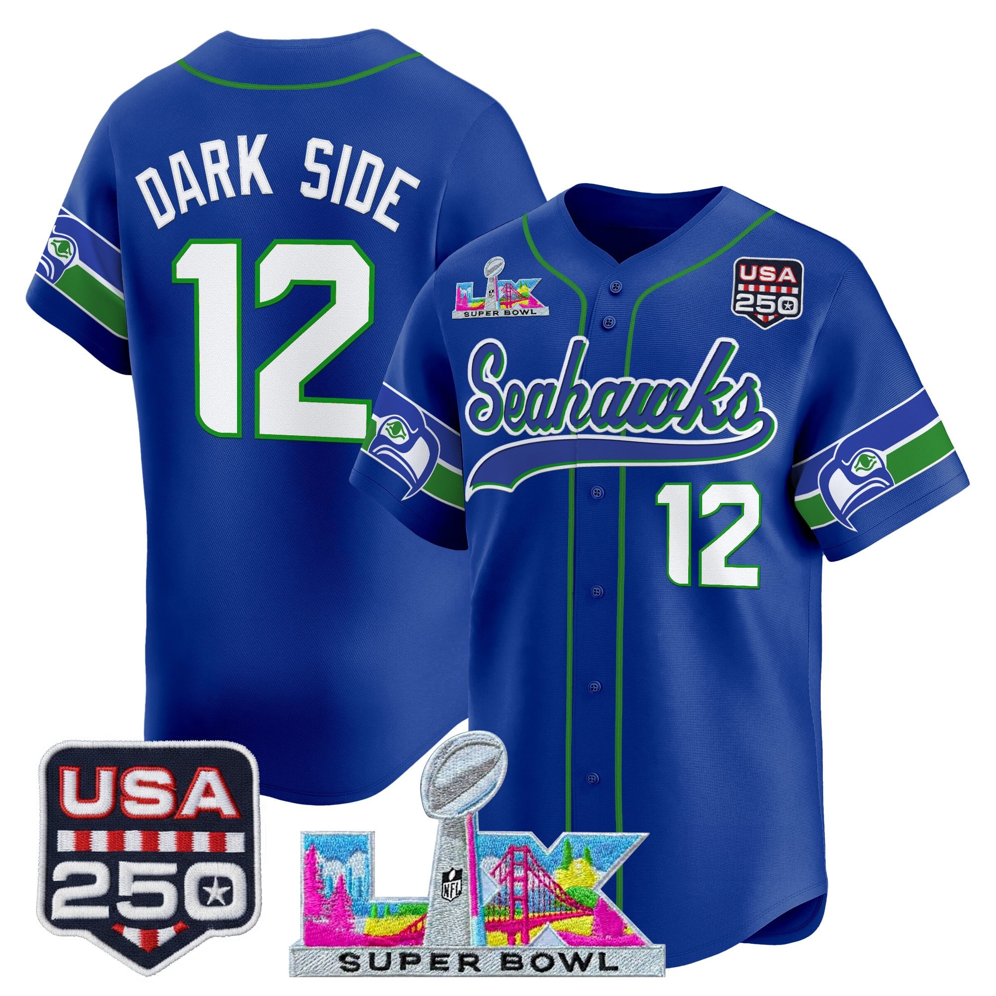 Men's Seattle Seahawks "Super Bowl LX & 250America Patch" Vapor Baseball Jersey - All Stitched