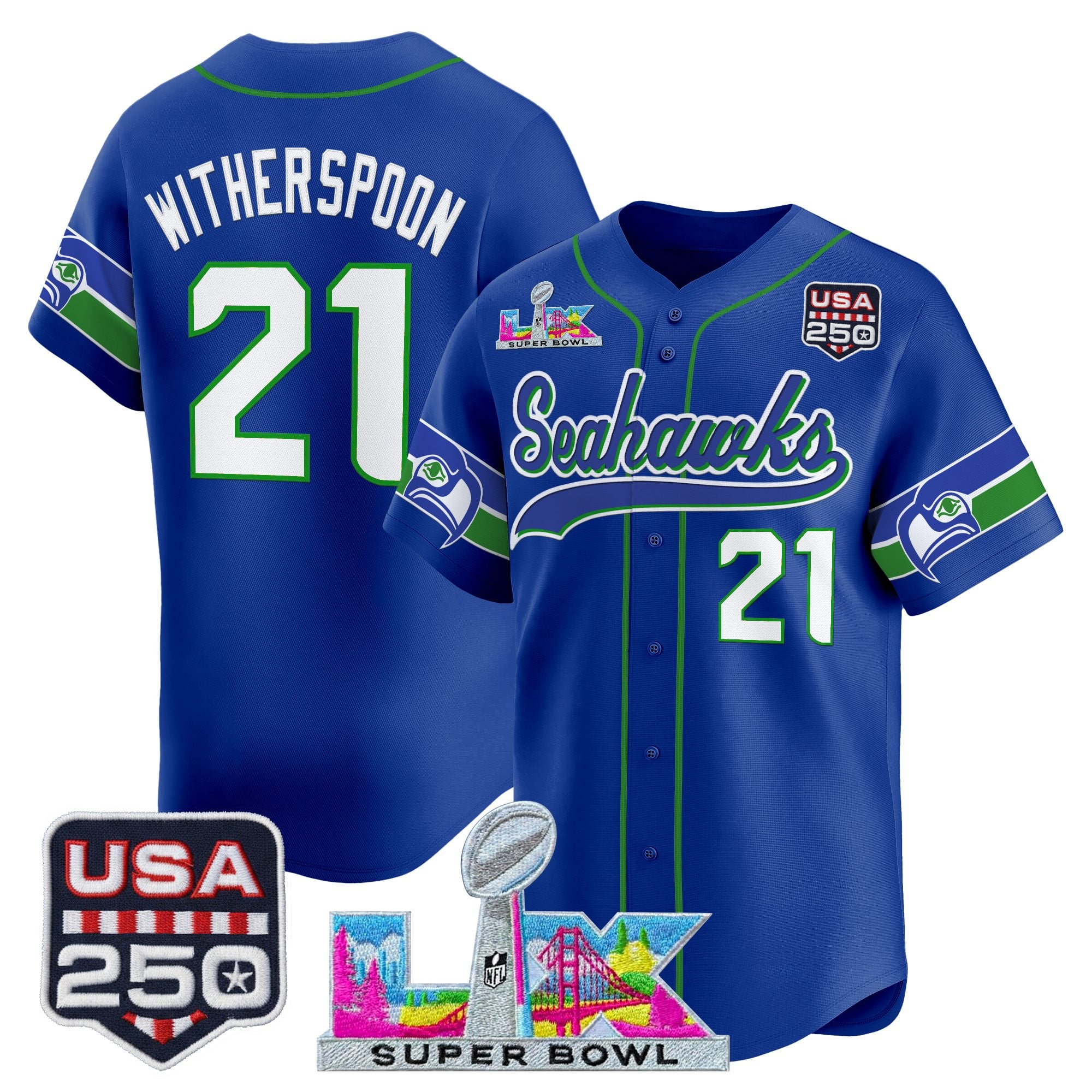 Men's Seattle Seahawks "Super Bowl LX & 250America Patch" Vapor Baseball Jersey - All Stitched