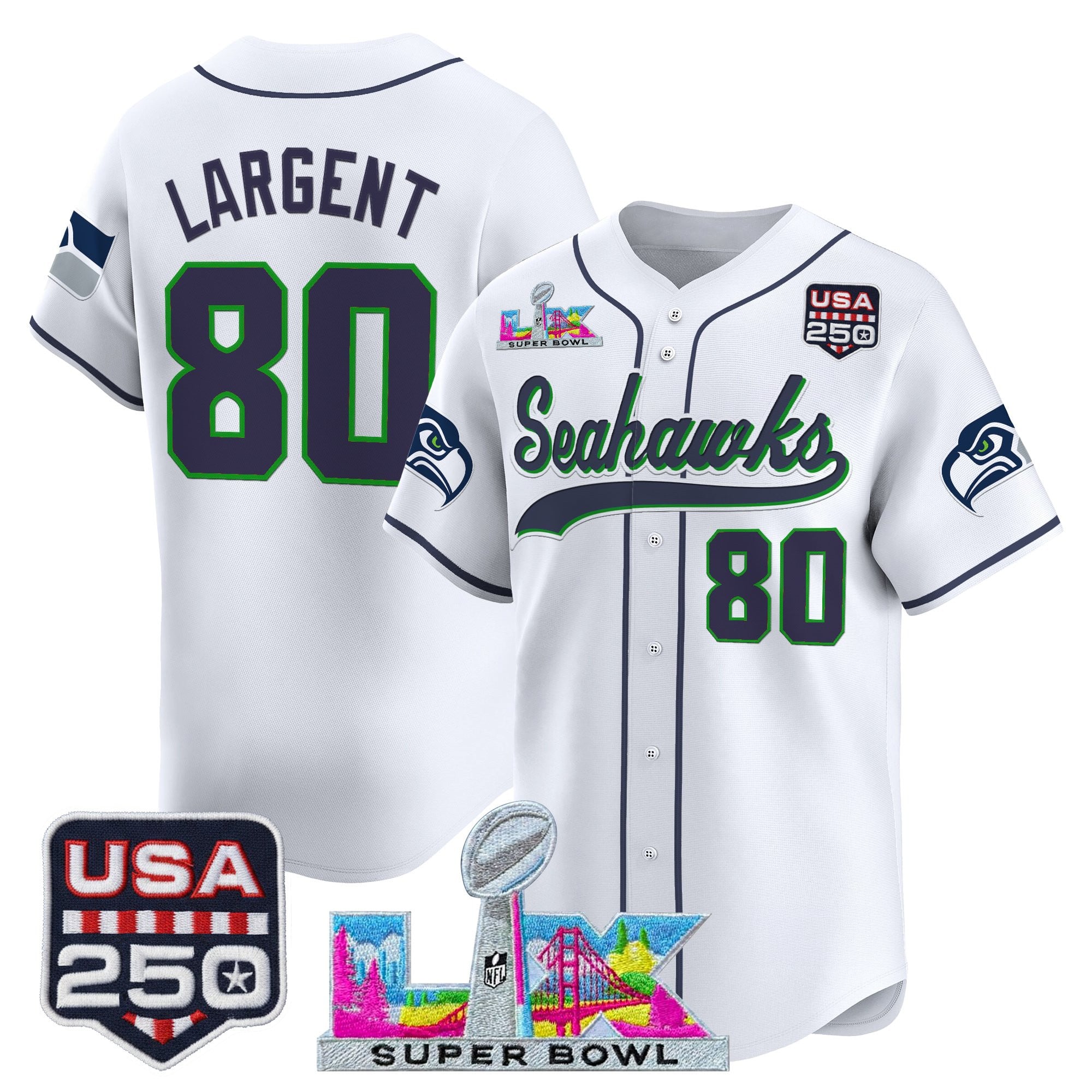 Men's Seattle Seahawks "Super Bowl LX & 250America Patch" Vapor Baseball Jersey - All Stitched