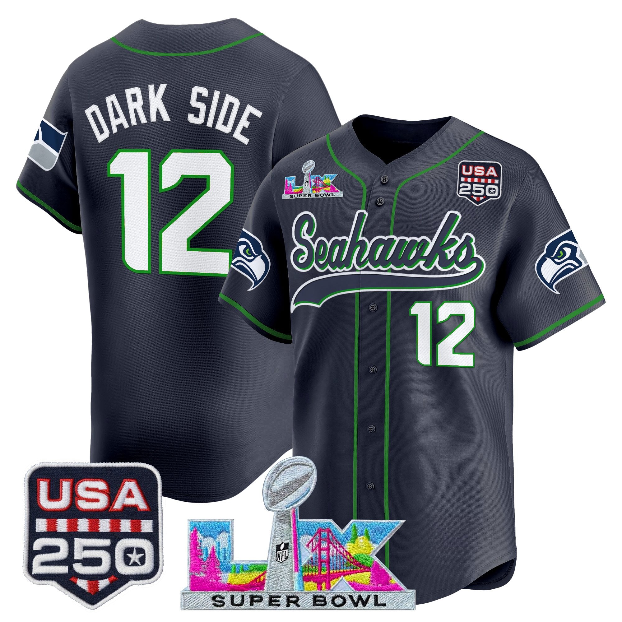 Men's Seattle Seahawks "Super Bowl LX & 250America Patch" Vapor Baseball Jersey - All Stitched