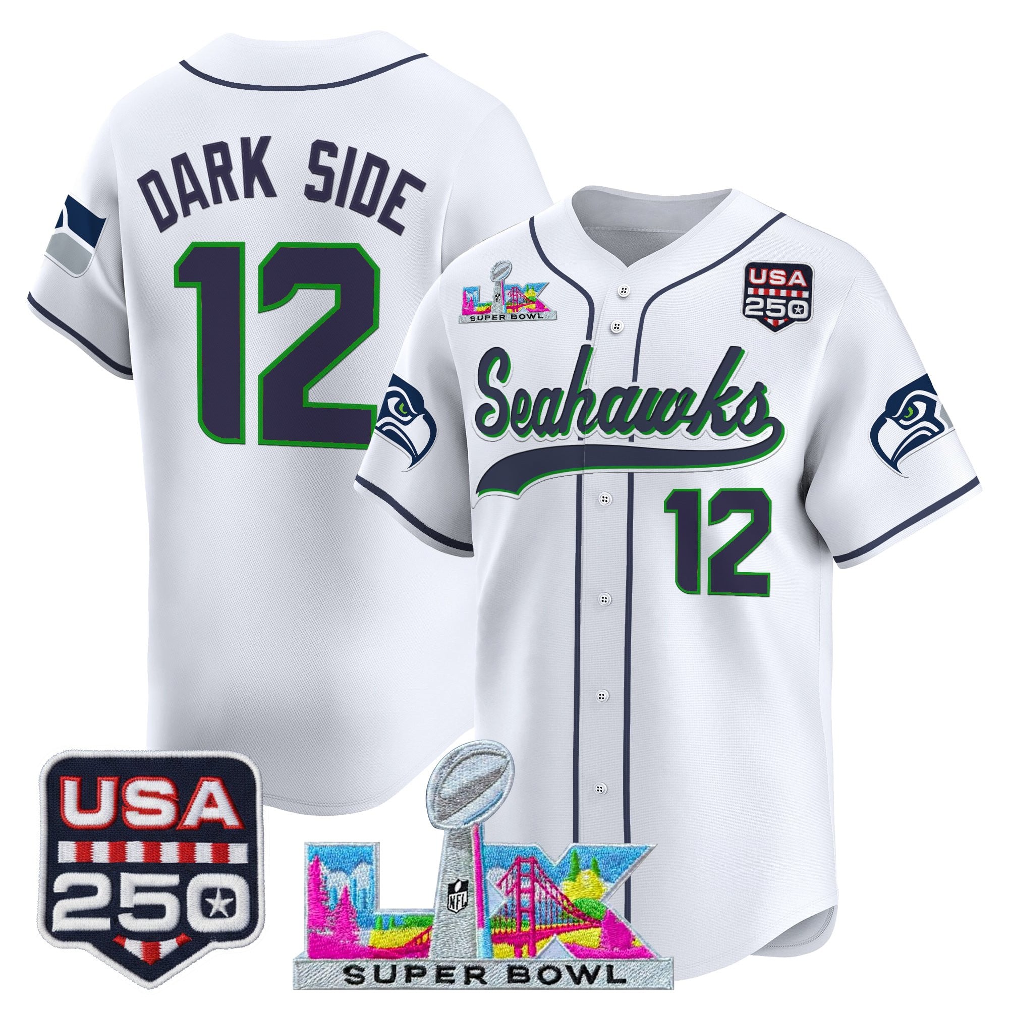 Men's Seattle Seahawks "Super Bowl LX & 250America Patch" Vapor Baseball Jersey - All Stitched