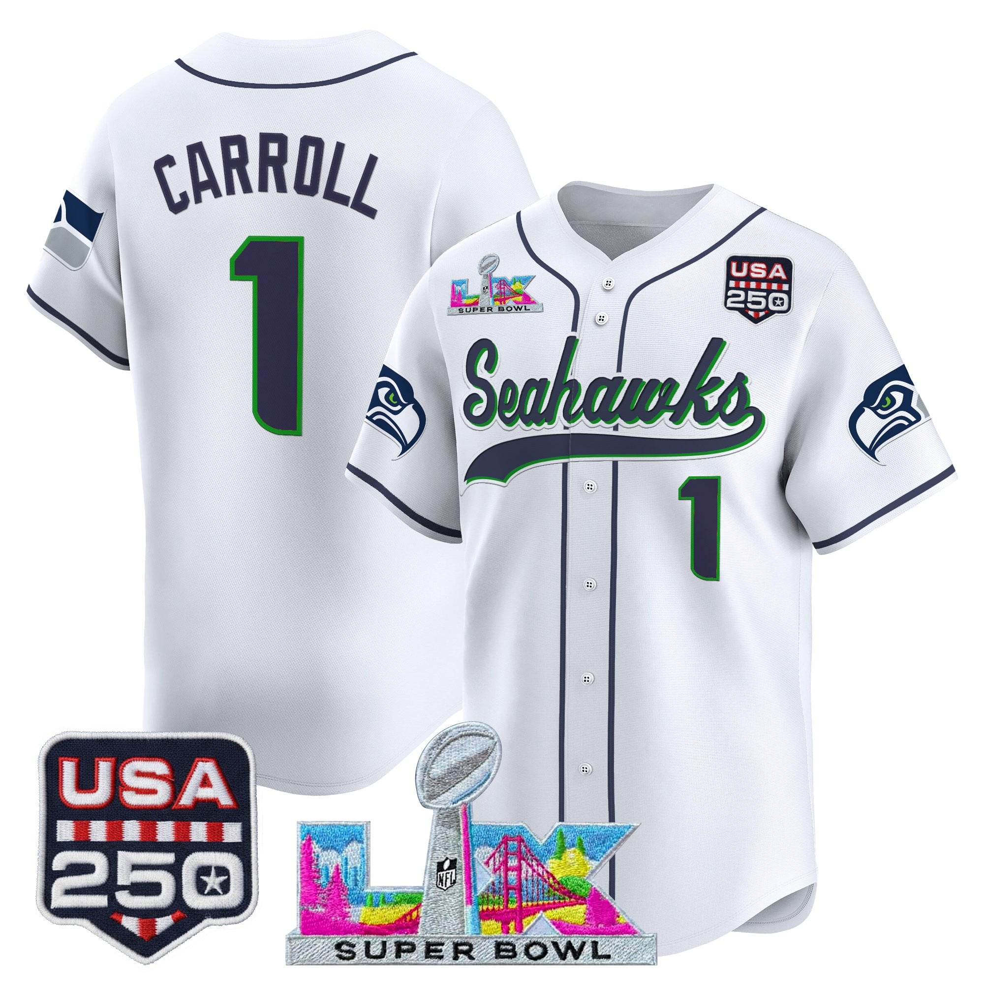 Men's Seattle Seahawks "Super Bowl LX & 250America Patch" Vapor Baseball Jersey - All Stitched