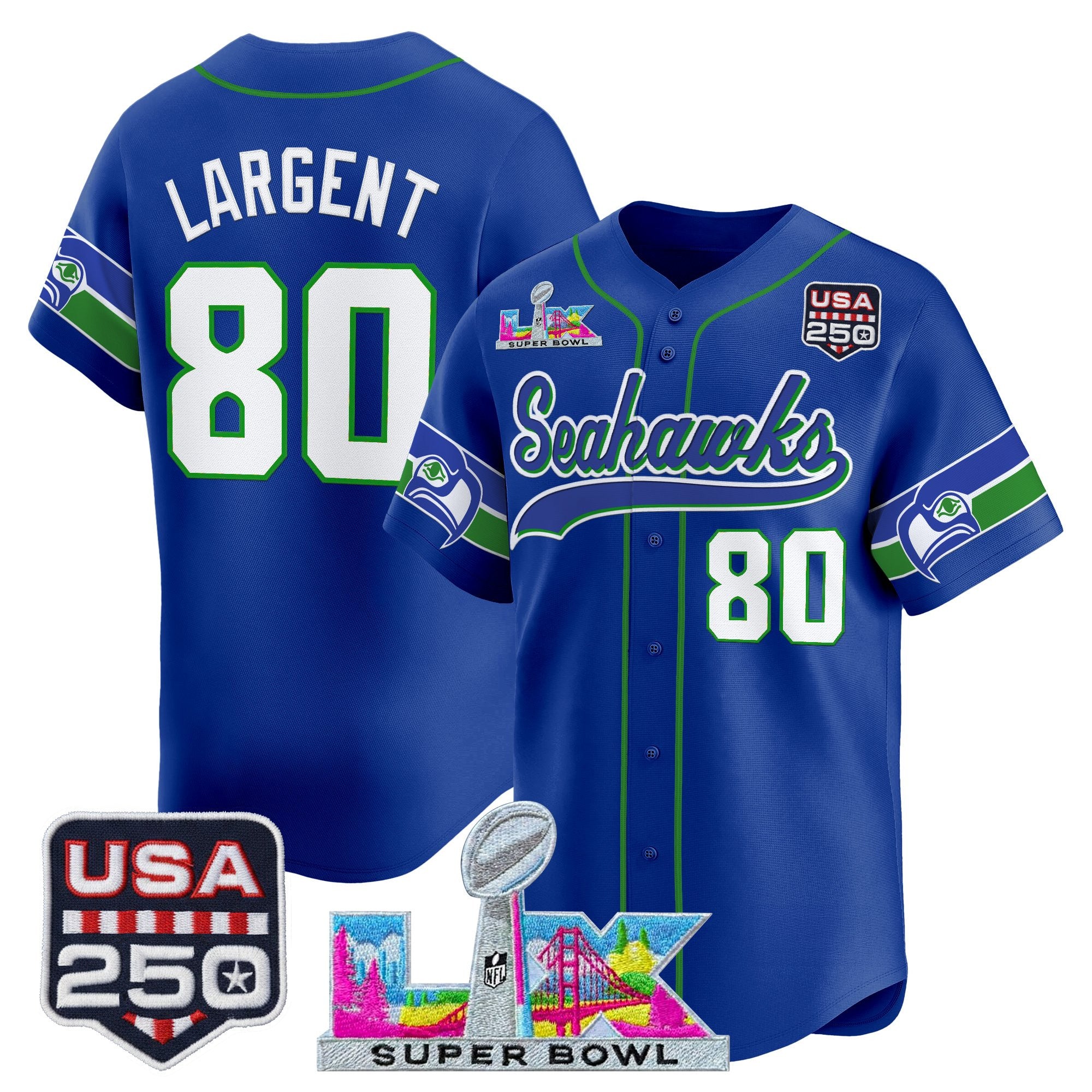Men's Seattle Seahawks "Super Bowl LX & 250America Patch" Vapor Baseball Jersey - All Stitched