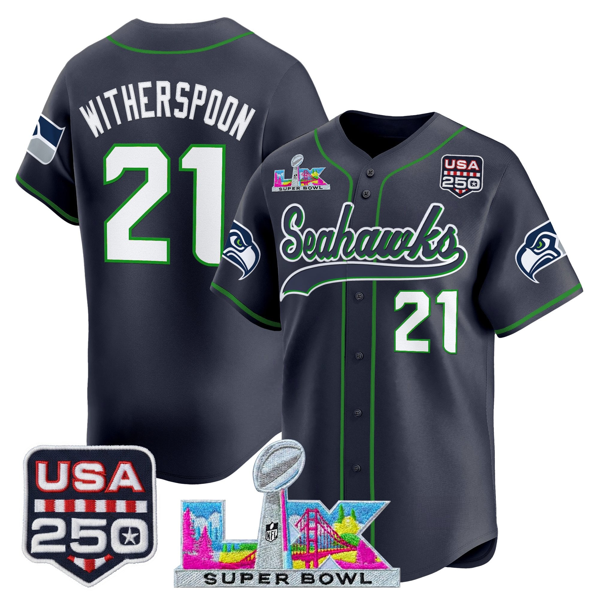 Men's Seattle Seahawks "Super Bowl LX & 250America Patch" Vapor Baseball Jersey - All Stitched