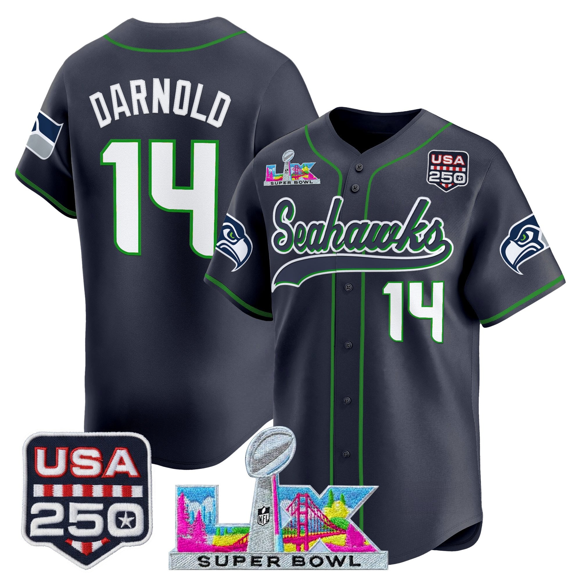 Men's Seattle Seahawks "Super Bowl LX & 250America Patch" Vapor Baseball Jersey - All Stitched