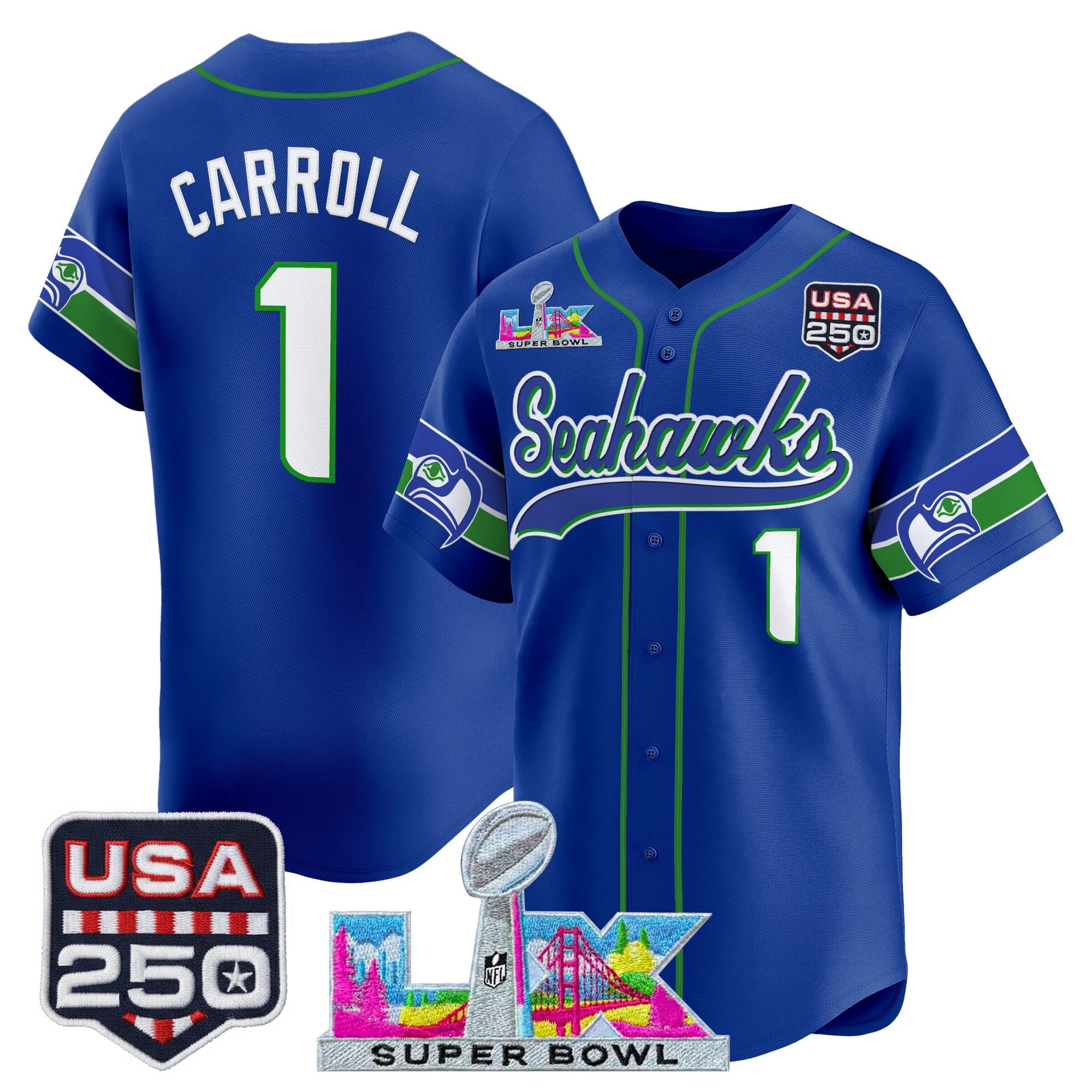 Men's Seattle Seahawks "Super Bowl LX & 250America Patch" Vapor Baseball Jersey - All Stitched