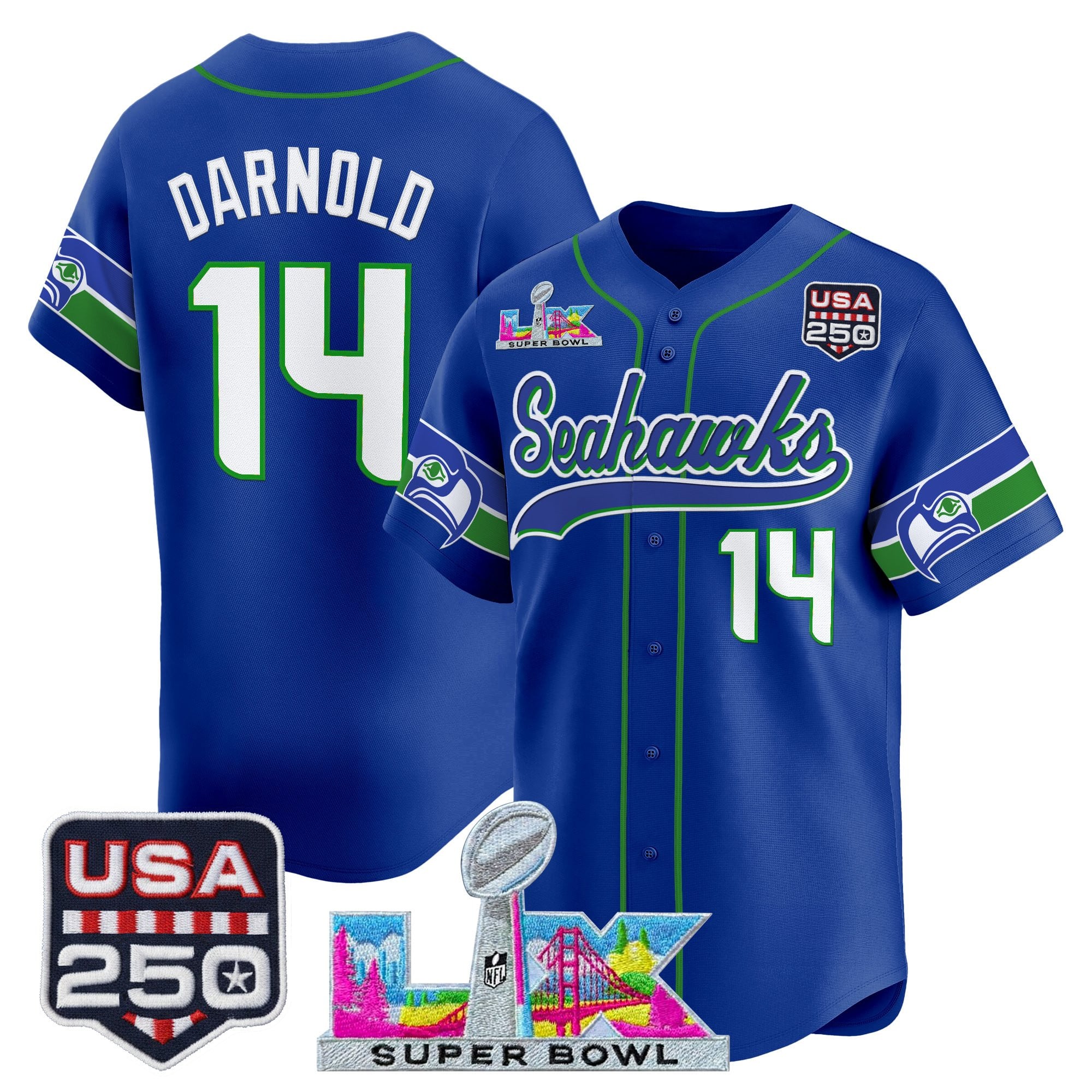 Men's Seattle Seahawks "Super Bowl LX & 250America Patch" Vapor Baseball Jersey - All Stitched