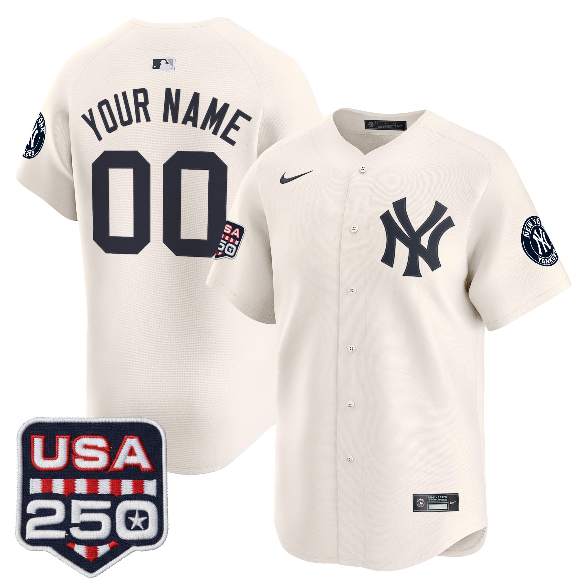New York Yankees 250America Patch Vapor Premier Limited Custom Jersey - All Stitched