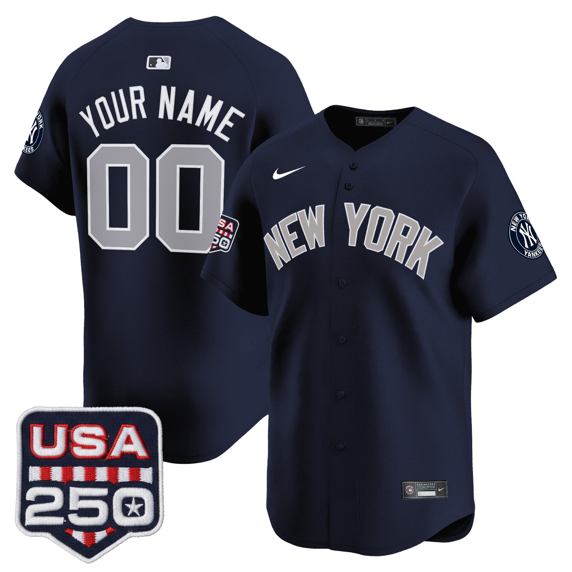 New York Yankees 250America Patch Vapor Premier Limited Custom Jersey - All Stitched