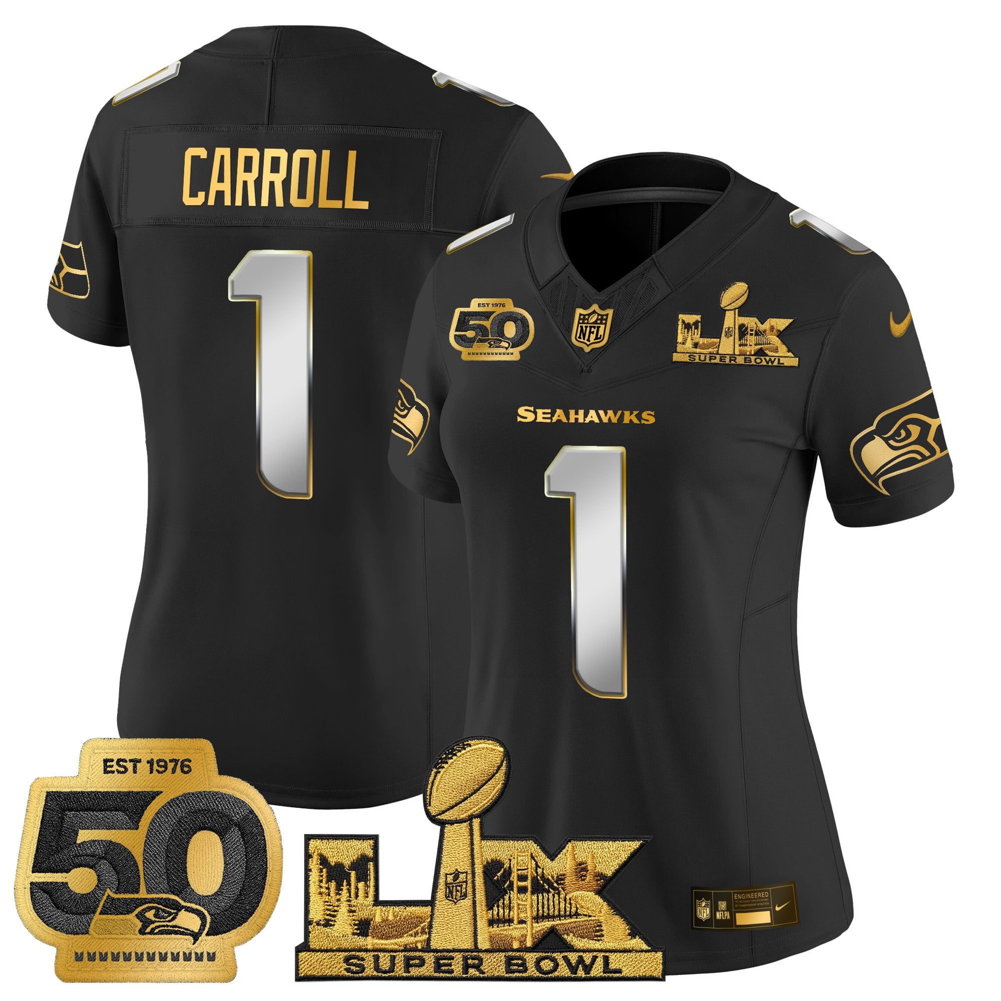 Women's Seattle Seahawks "Super Bowl LX & 50th Patch" Gold Vapor Limited Jersey - All Stitched