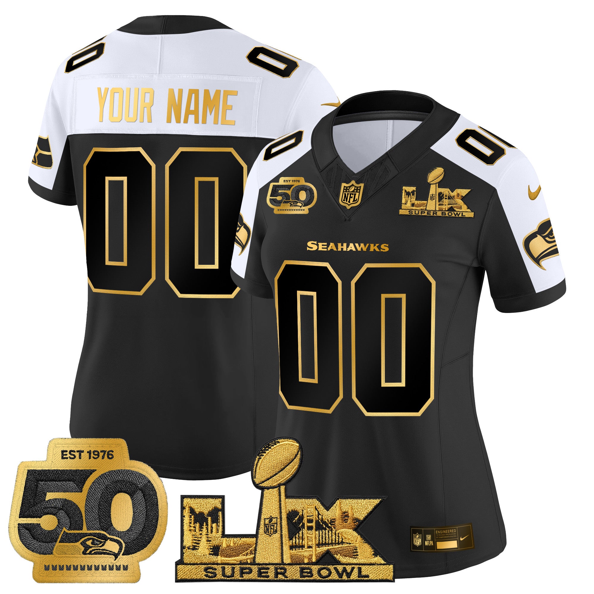 Seattle Seahawks "Super Bowl LX & 50th Patch" Gold Vapor Limited Custom Jersey - All Stitched