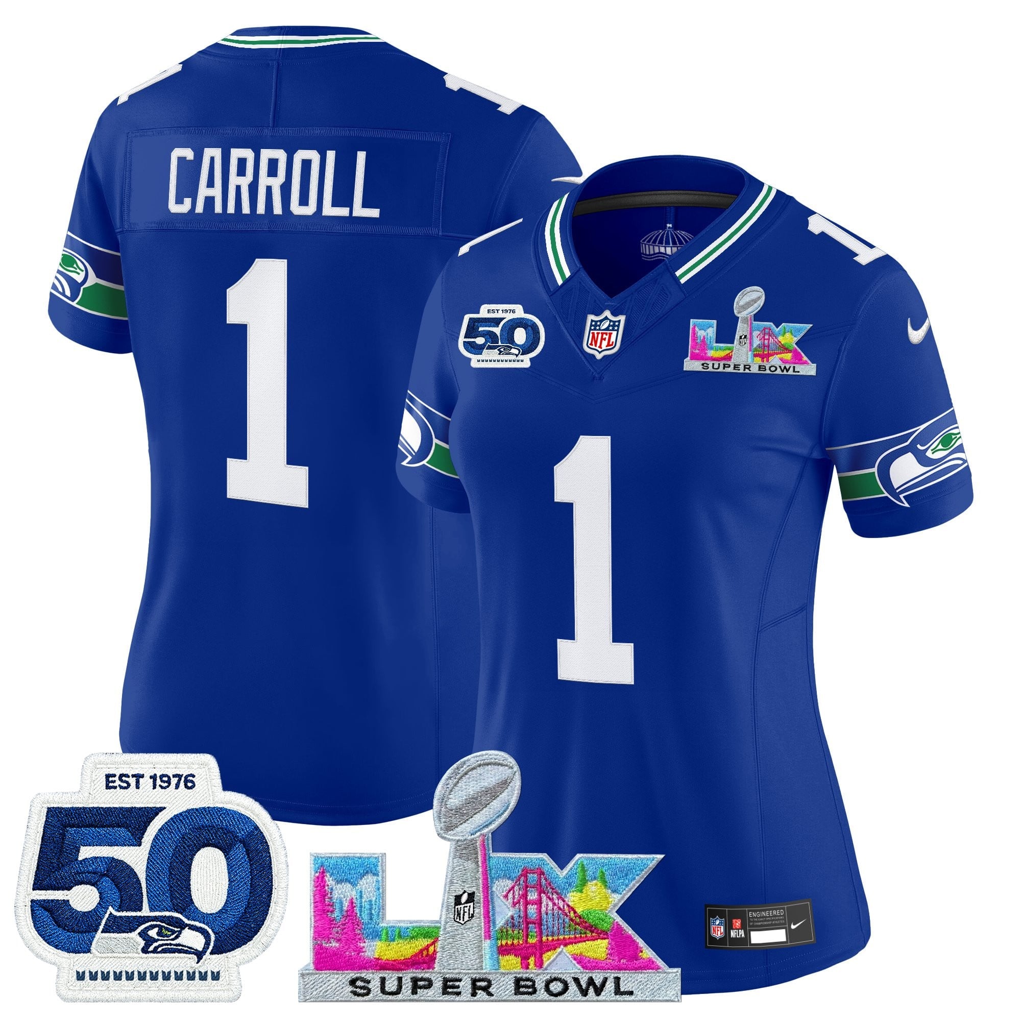 Women's Seattle Seahawks "Super Bowl LX & 50th Patch" Vapor Limited Jersey - All Stitched