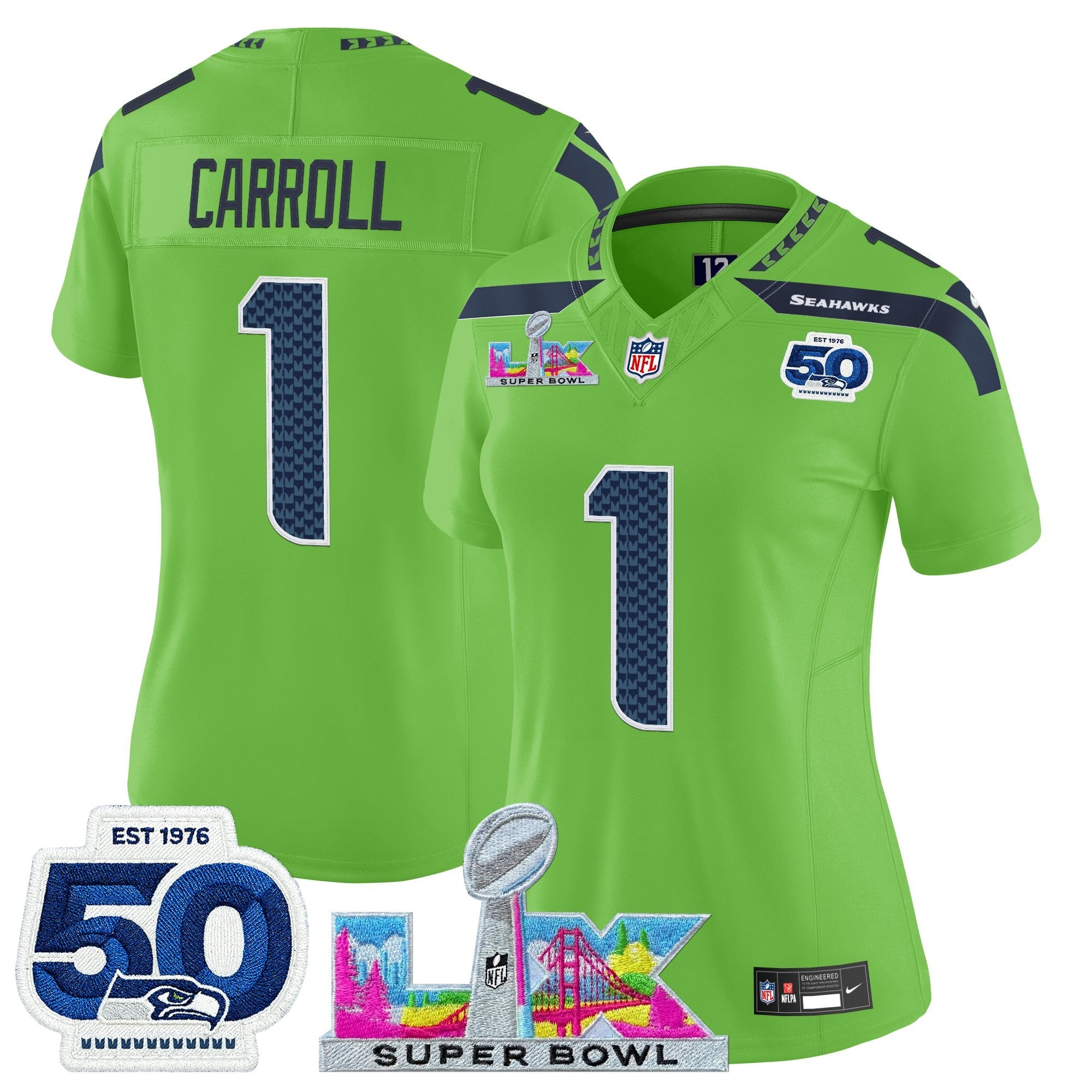 Women's Seattle Seahawks "Super Bowl LX & 50th Patch" Vapor Limited Jersey - All Stitched
