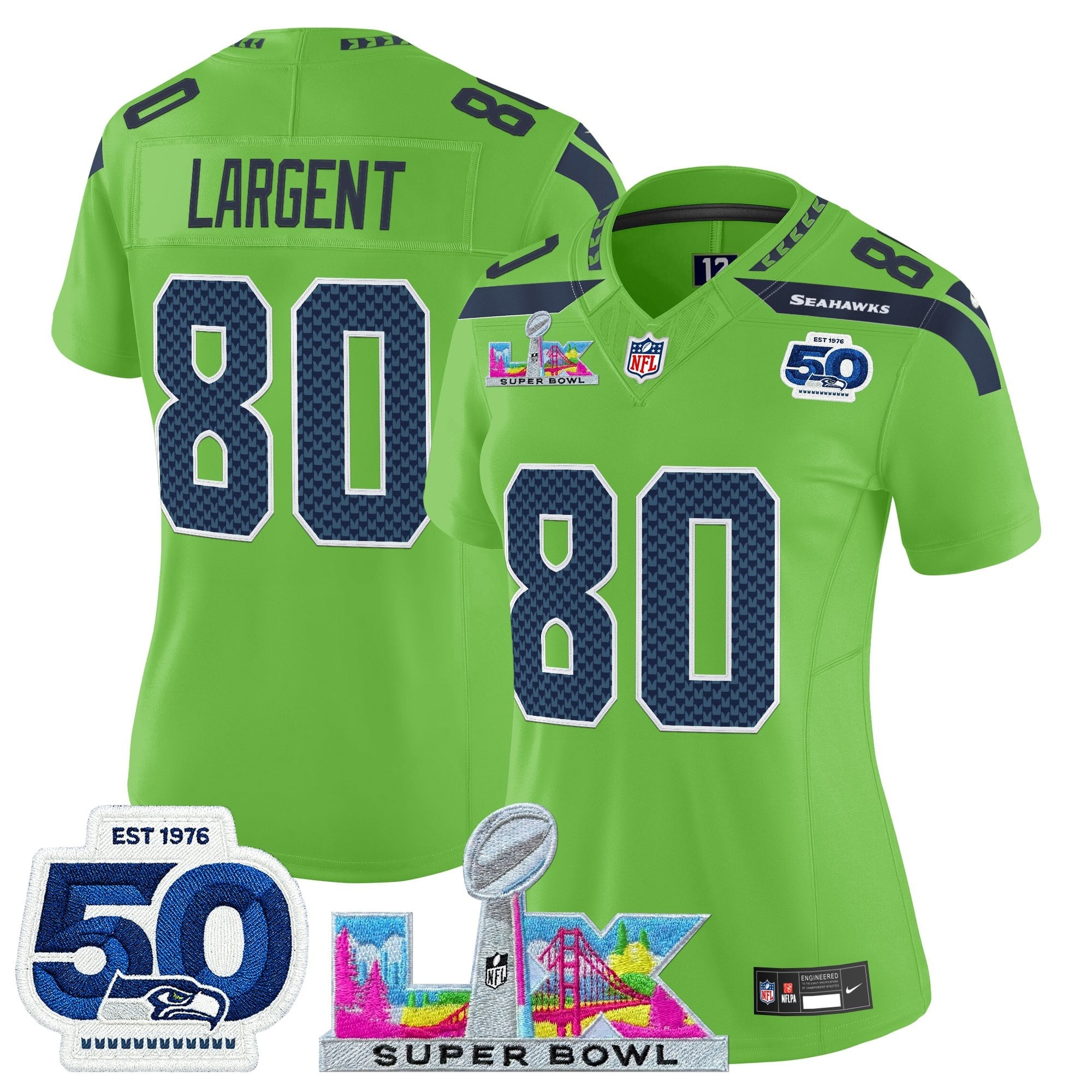 Women's Seattle Seahawks "Super Bowl LX & 50th Patch" Vapor Limited Jersey - All Stitched