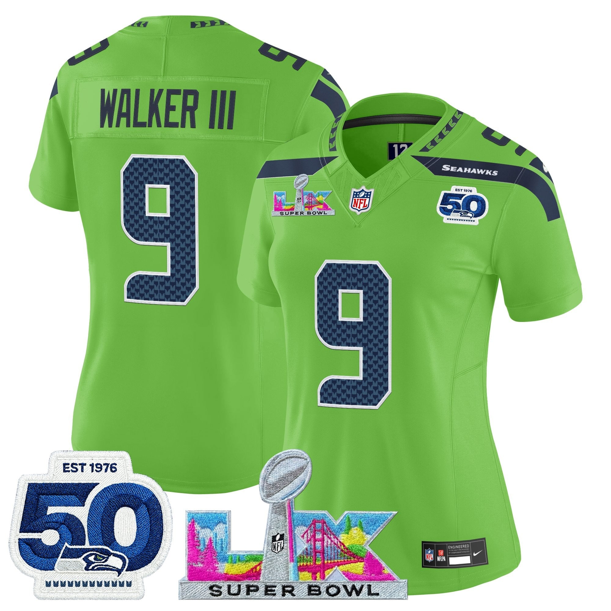 Women's Seattle Seahawks "Super Bowl LX & 50th Patch" Vapor Limited Jersey - All Stitched