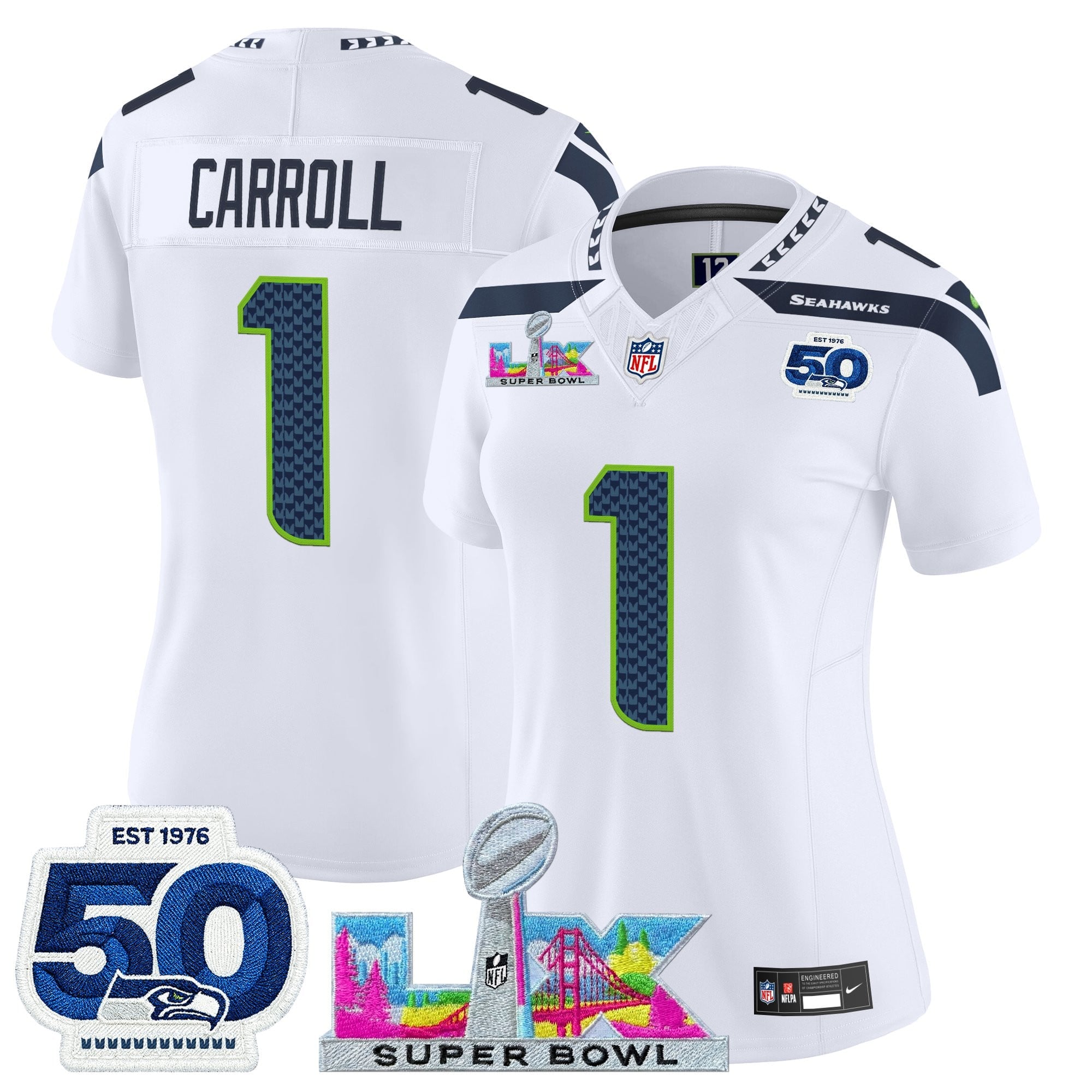 Women's Seattle Seahawks "Super Bowl LX & 50th Patch" Vapor Limited Jersey - All Stitched