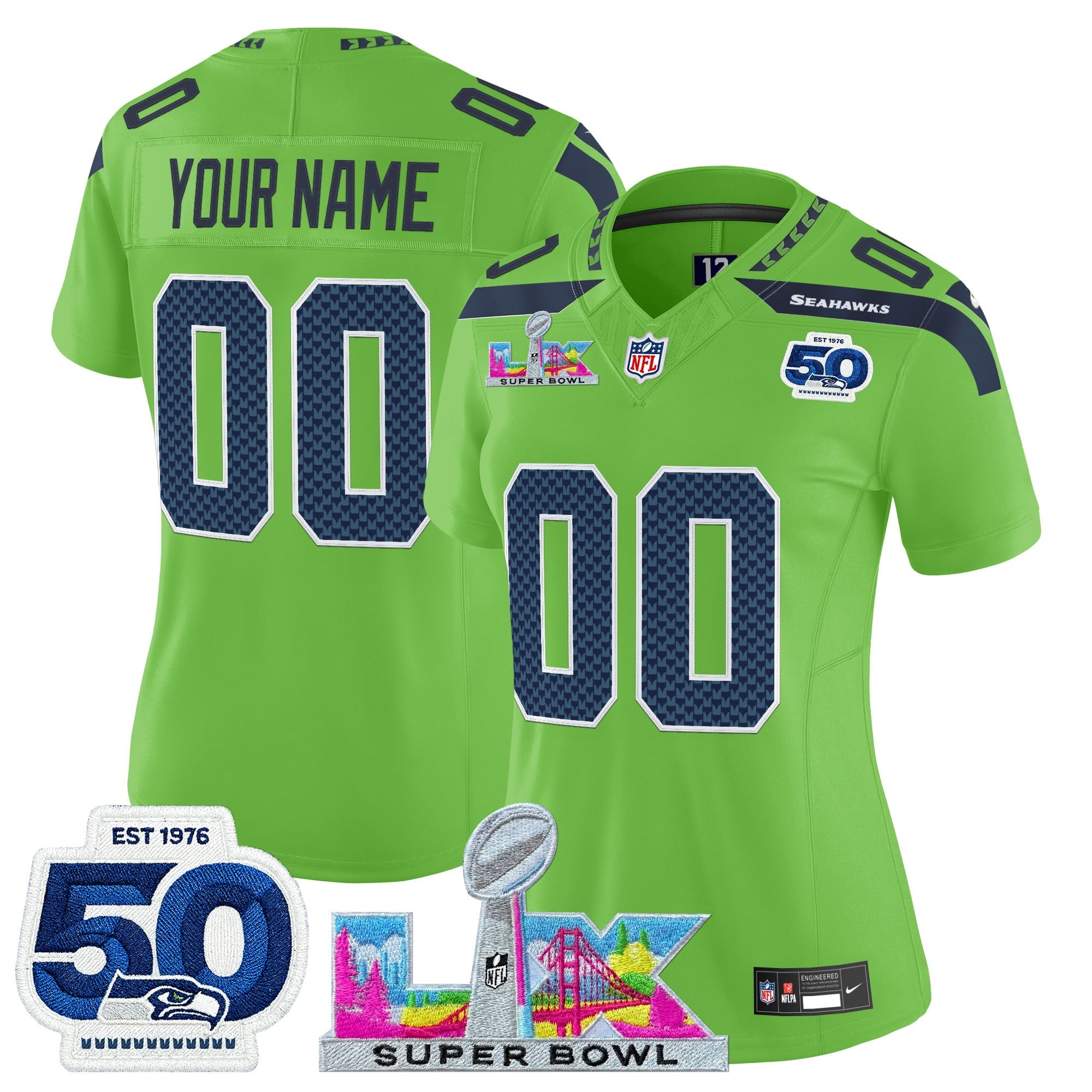 Seattle Seahawks "Super Bowl LX & 50th Patch" Vapor Limited Custom Jersey - All Stitched