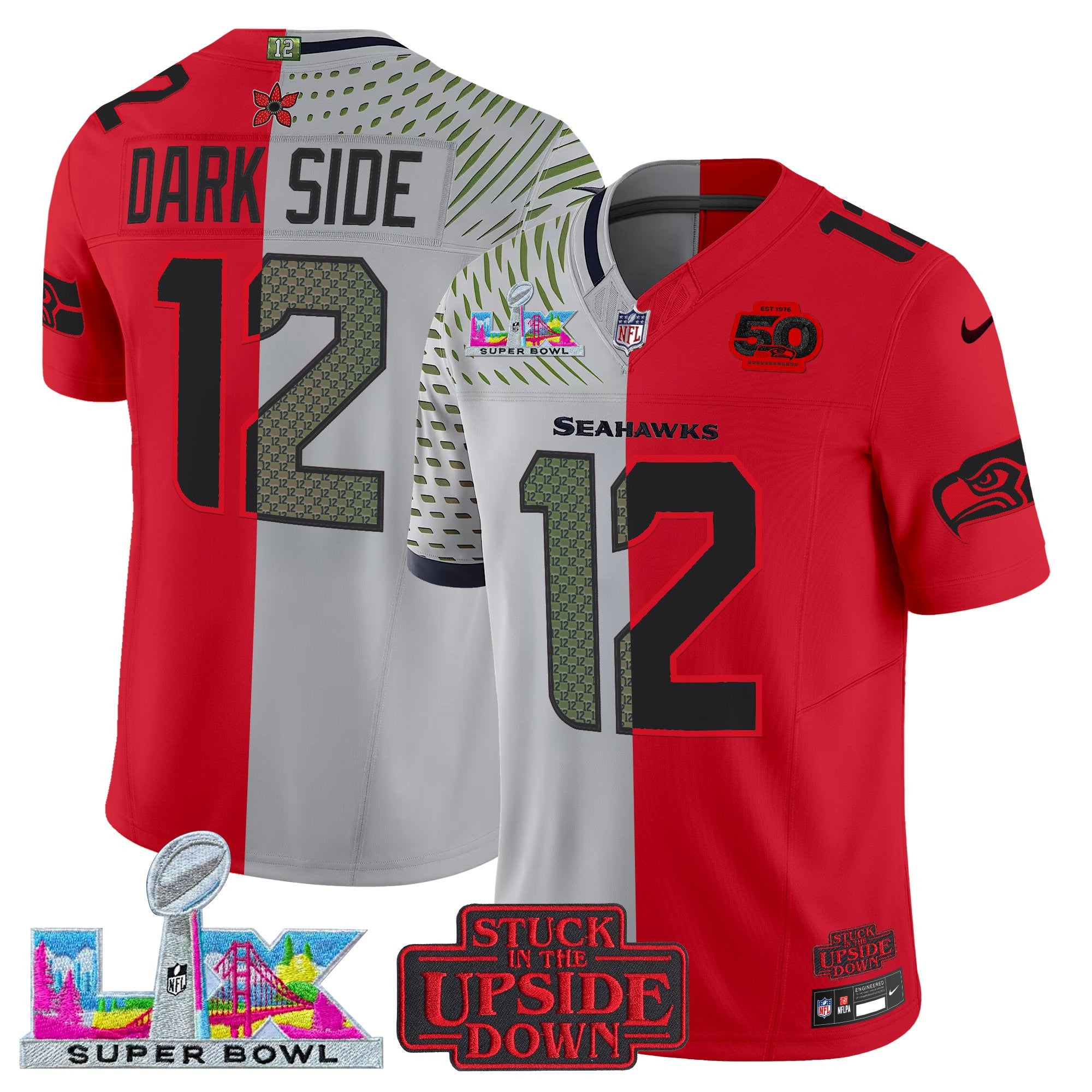 Men's Seattle Seahawks 'Upside Down Edition' Vapor Limited Jersey - Super Bowl LX Patch - All Stitched
